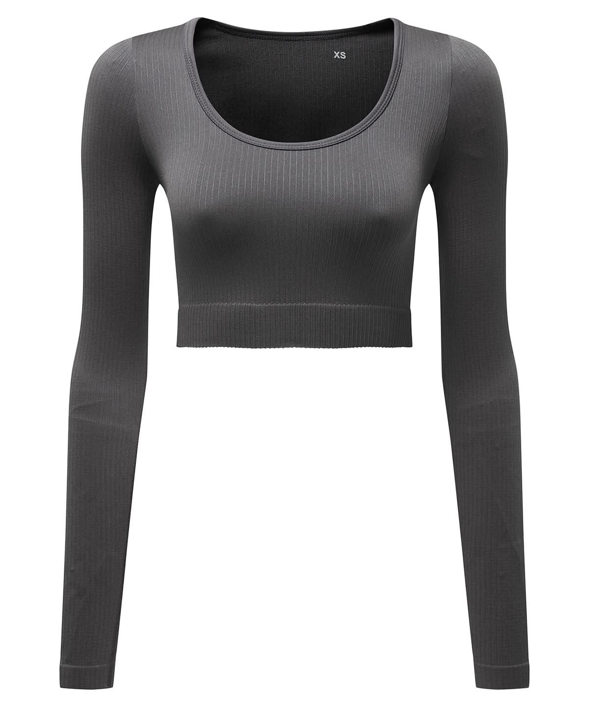 TriDri Tridri Women Ribbed SeamleShort Sleeve 3D Fit Crop Top TR224 - Charcoal - Customisable T-Shirts
