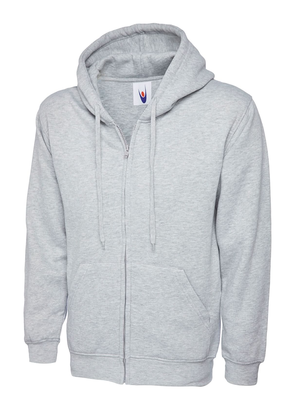 Uneek Adults Classic Full Zip Hooded Sweatshirt UC504 - Heather Grey - Customisable Sweatshirts