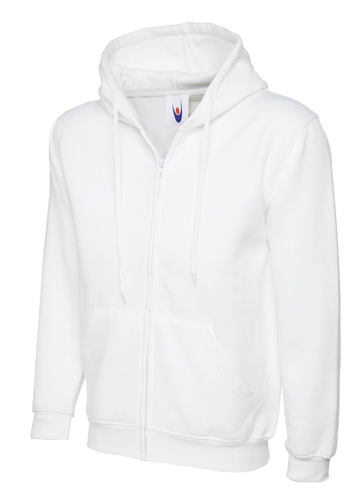 Uneek Adults Classic Full Zip Hooded Sweatshirt UC504 - White - Customisable Sweatshirts