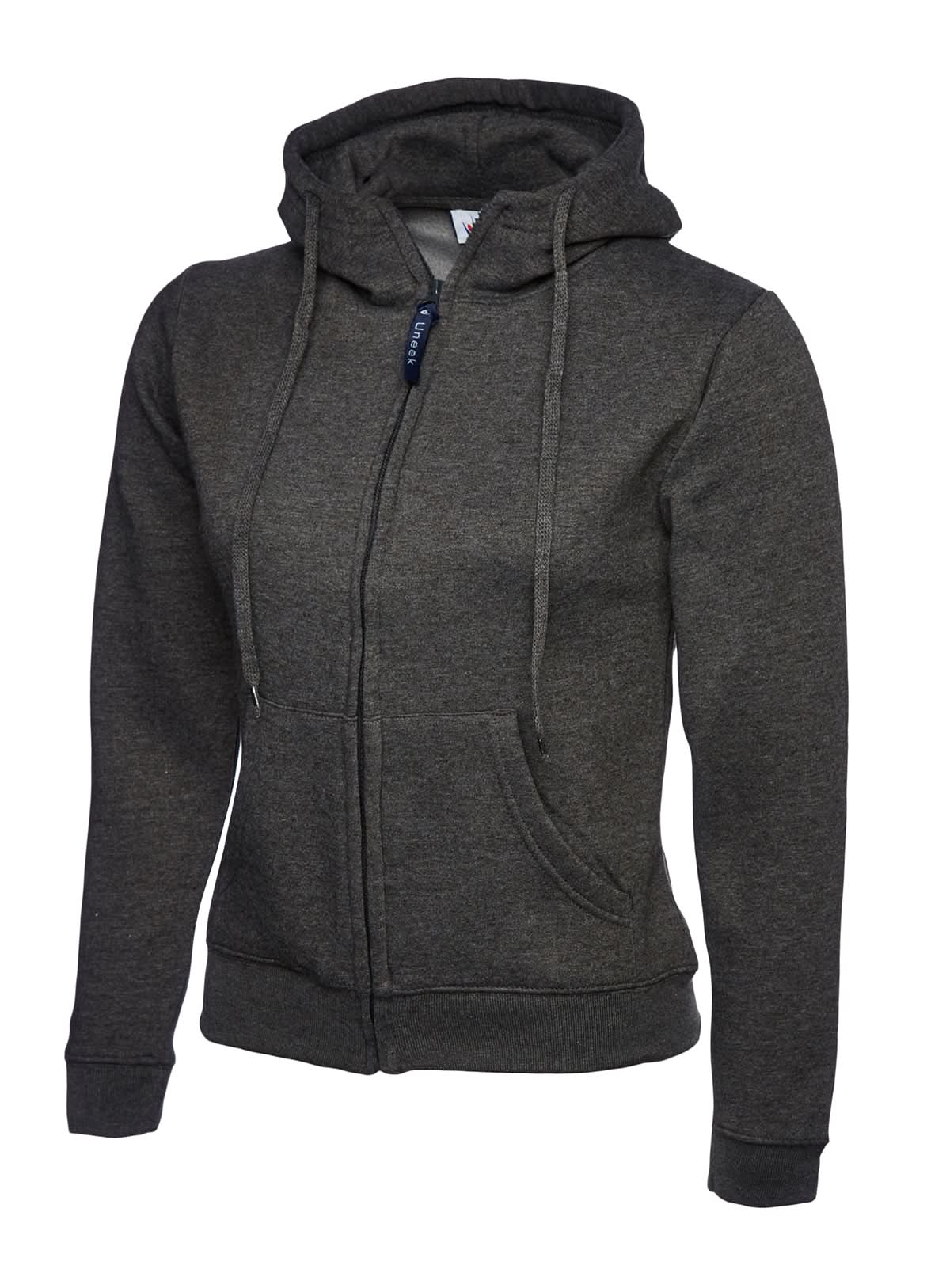 Uneek Ladies Classic Full Zip Hooded Sweatshirt UC505 - Charcoal - Customisable Sweatshirts
