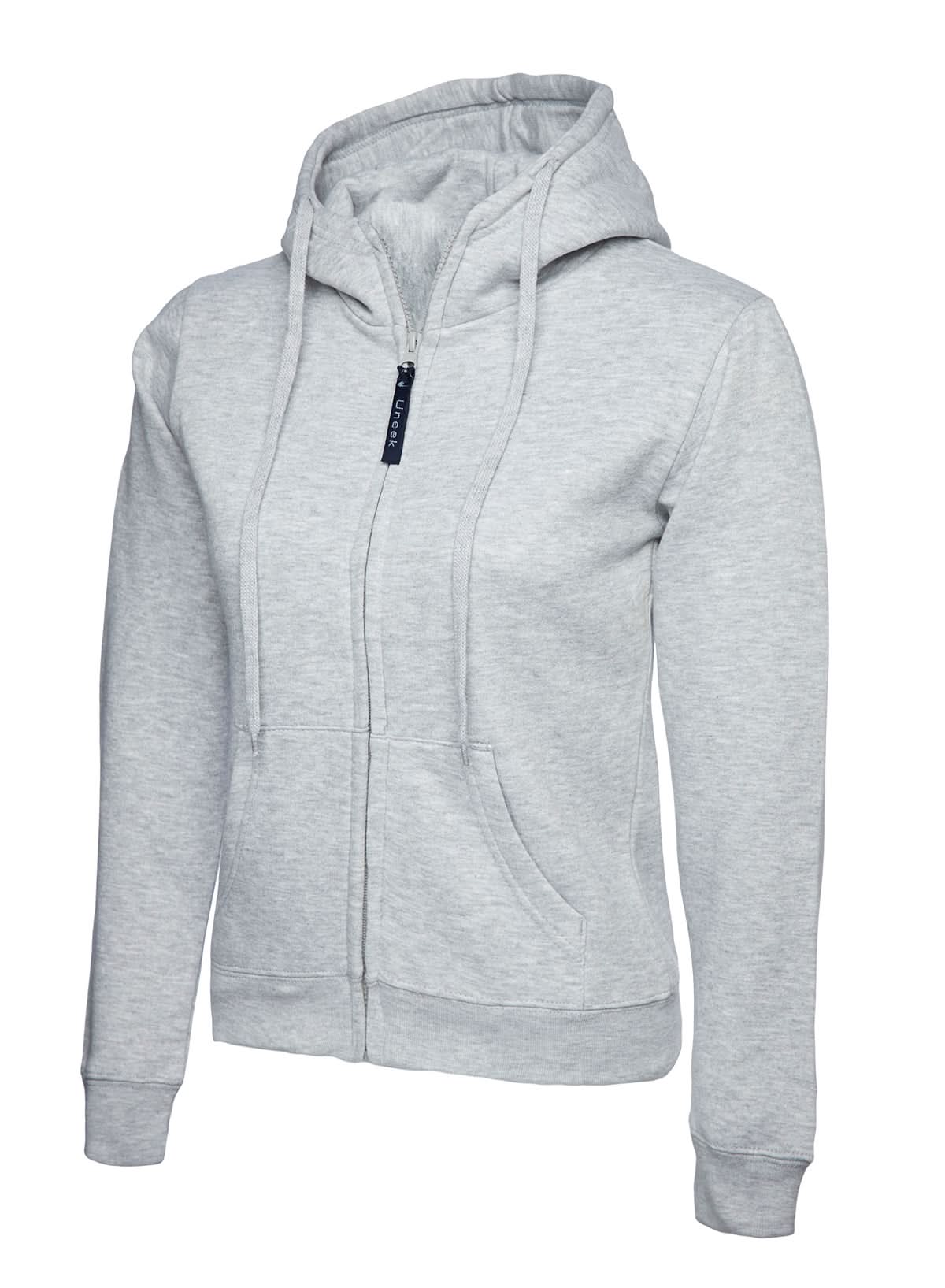 Uneek Ladies Classic Full Zip Hooded Sweatshirt UC505 - Heather Grey - Customisable Sweatshirts