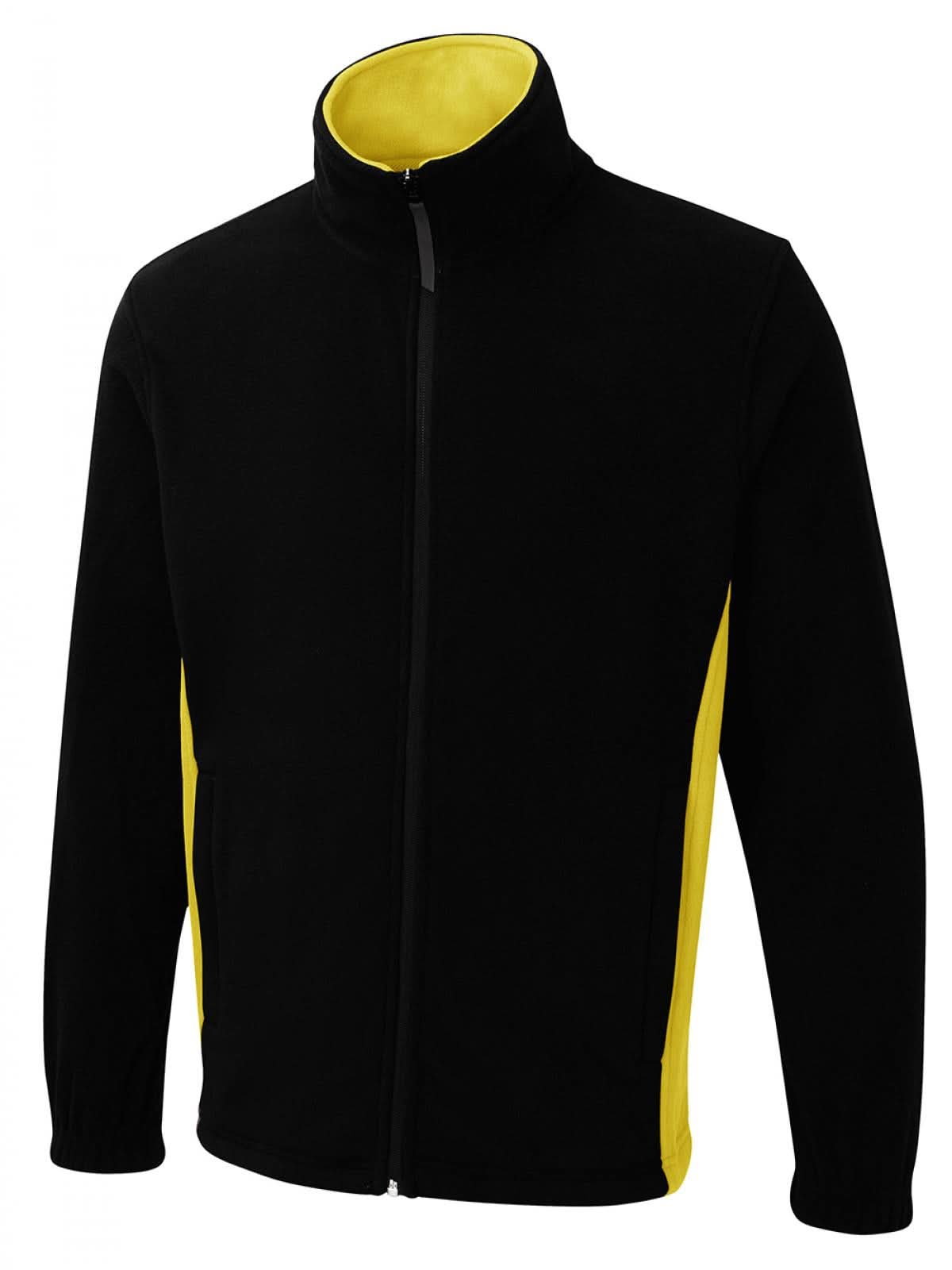 Uneek Two Tone Full Zip Fleece Jacket UC617 - Black Yellow - Customisable Jacket