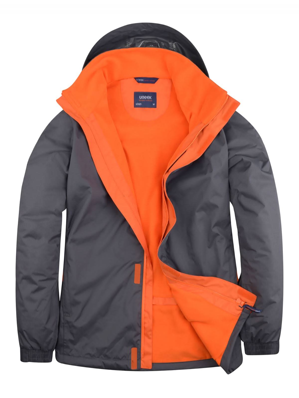 Uneek Deluxe Outdoor Jacket UC621 - Deep Grey Fiery Orange - Customisable Jackets