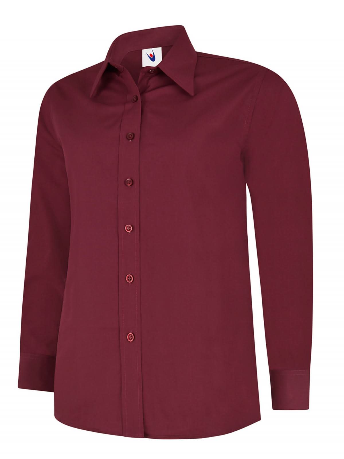 Uneek Ladies Poplin Full Sleeve Shirt UC711 - Burgundy - Customisable Shirts