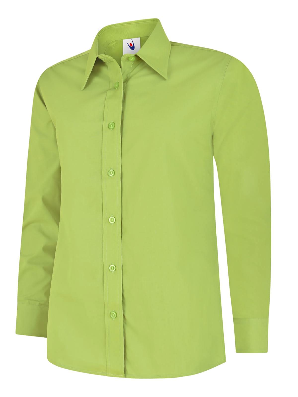 Uneek Ladies Poplin Full Sleeve Shirt UC711 - Lime - Customisable Shirts
