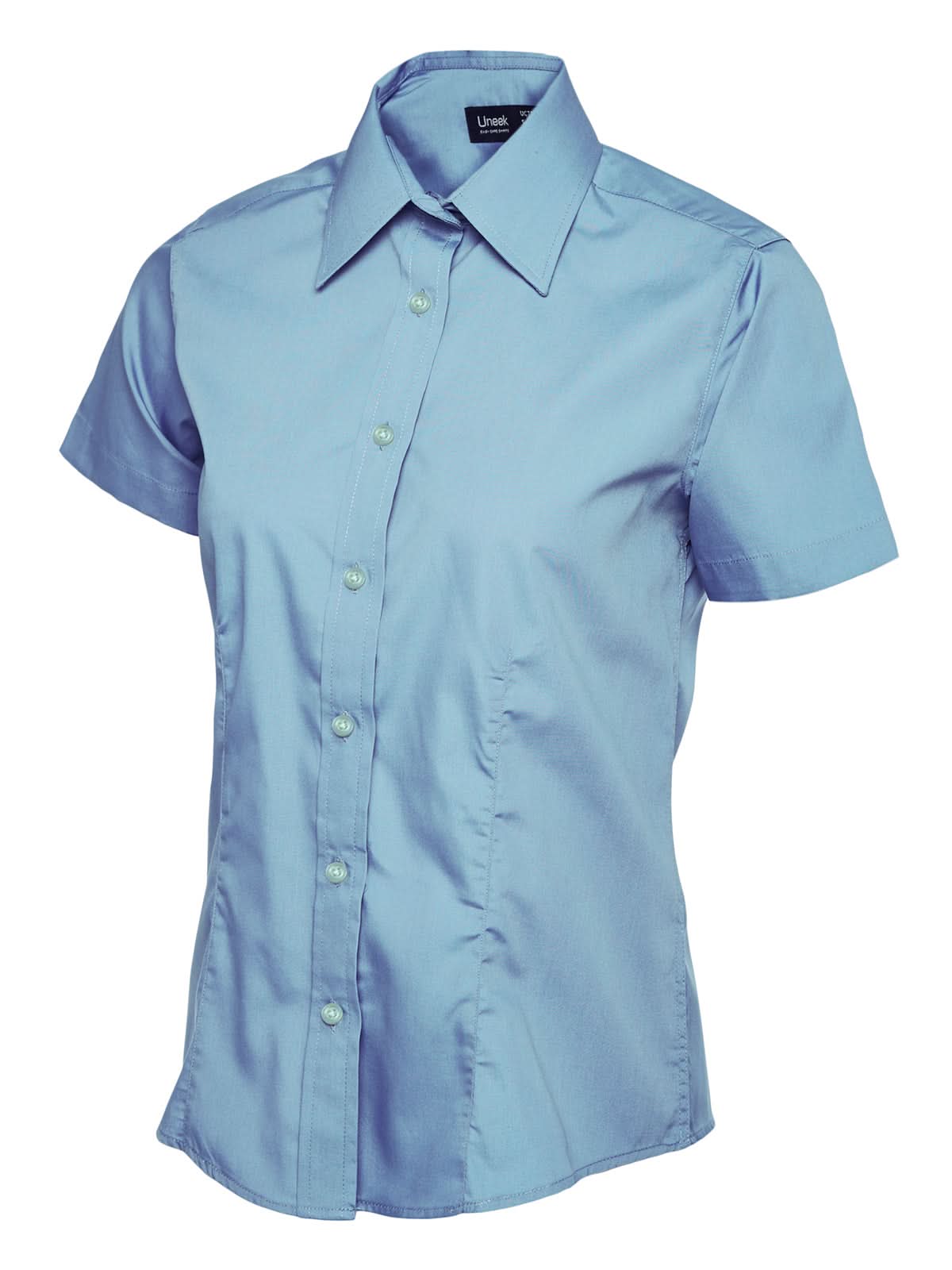 Uneek Ladies Poplin Half Sleeve Shirt UC712 - Light Blue - Customisable Shirts