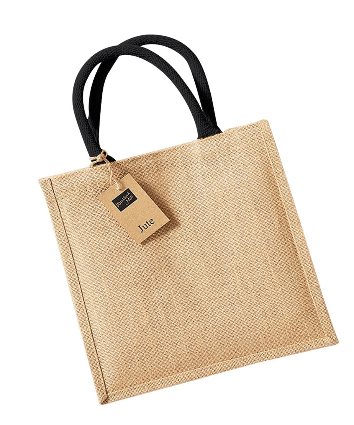 Westford Mill Jute Midi Tote WM413 - Natural Black One size - Customisable Bags