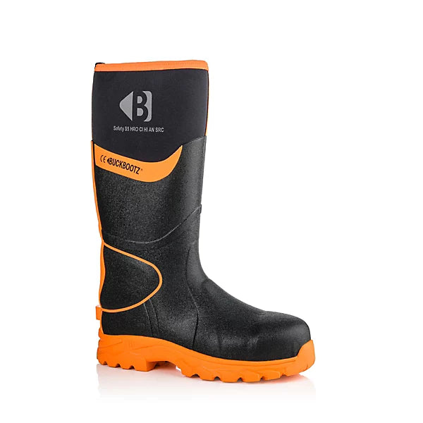 Buckbootz S5 - Black/Orange - 360 High Visibility Neoprene/Rubber Safety Wellington Boot with Ankle Protection - BBZ8000 - - Customisable Wellingtons