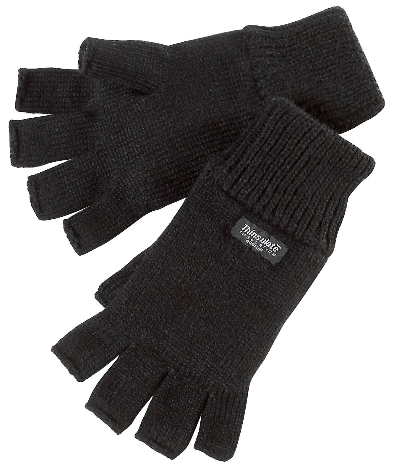 Fort Thinsulate Fingerless Gloves FORT 603 - Black One Size - Customisable Gloves
