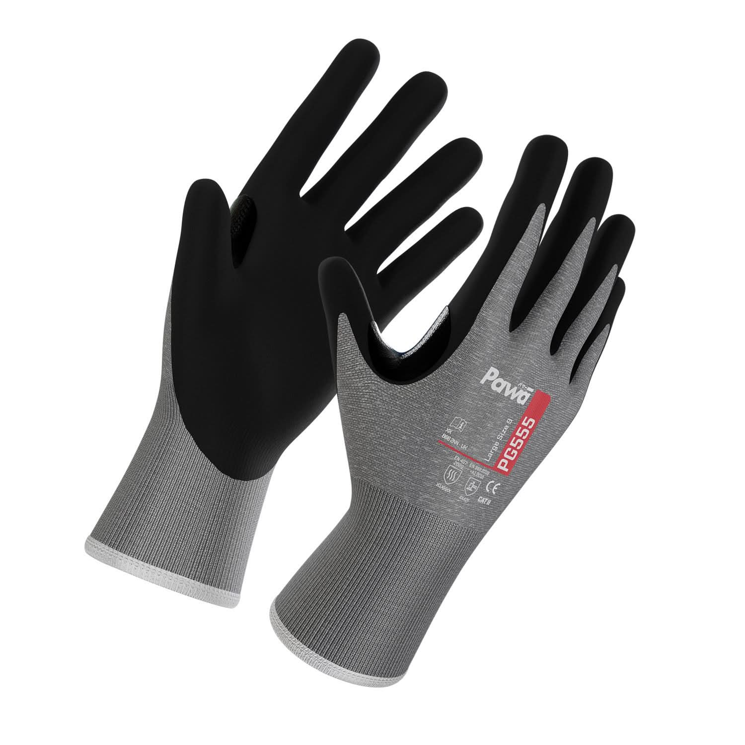 Pawa - Level F Cut-Resistant Gloves - PG555 - Grey Black - Customisable PAWA