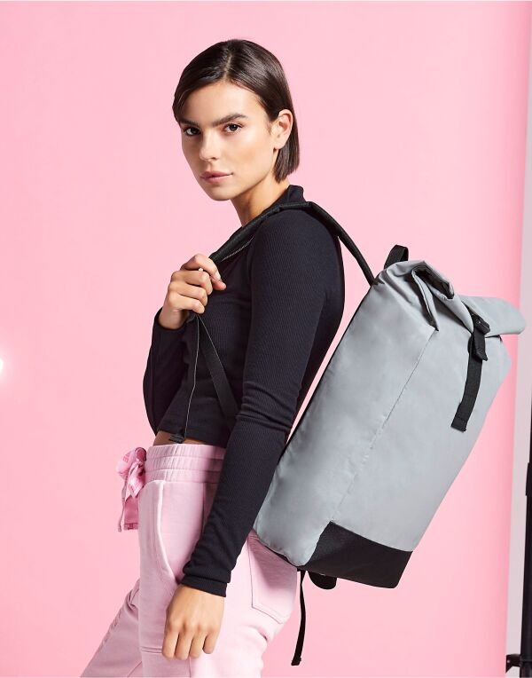 Bagbase Reflective Roll-Top Backpack BG138 - Silver Reflective O S - Customisable Bags