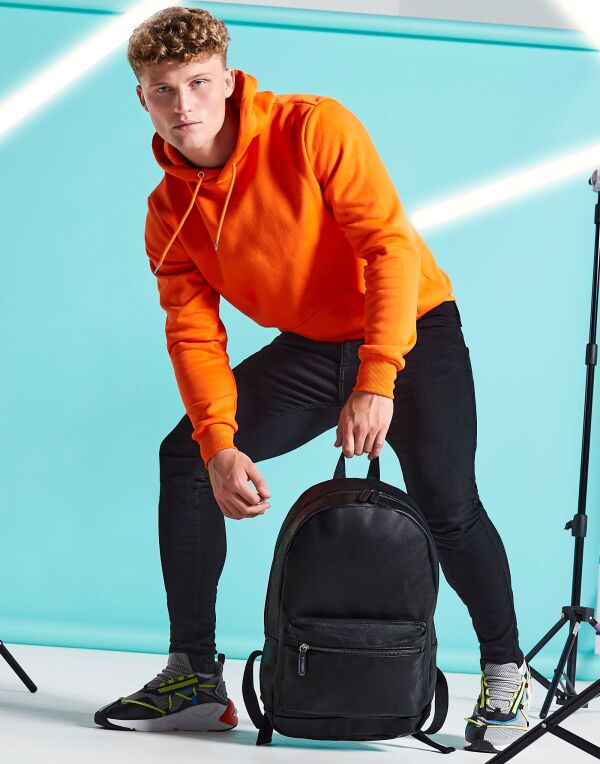 Bagbase Faux Leather Fashion Backpack BG255 - Black O S - Customisable Bags