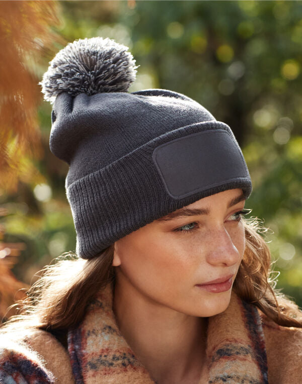 Beechfield Snowstar® Patch Beanie B443 - Bright Royal off White O S - Customisable Beanies