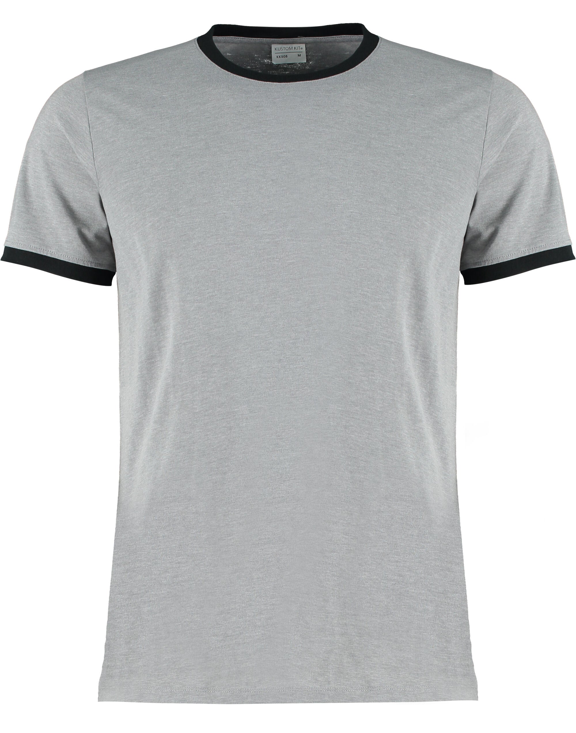 Kustom Kit Mens Fashion Fit Ringer Tee KK508 - Light Grey Marl Black - Customisable T-Shirts