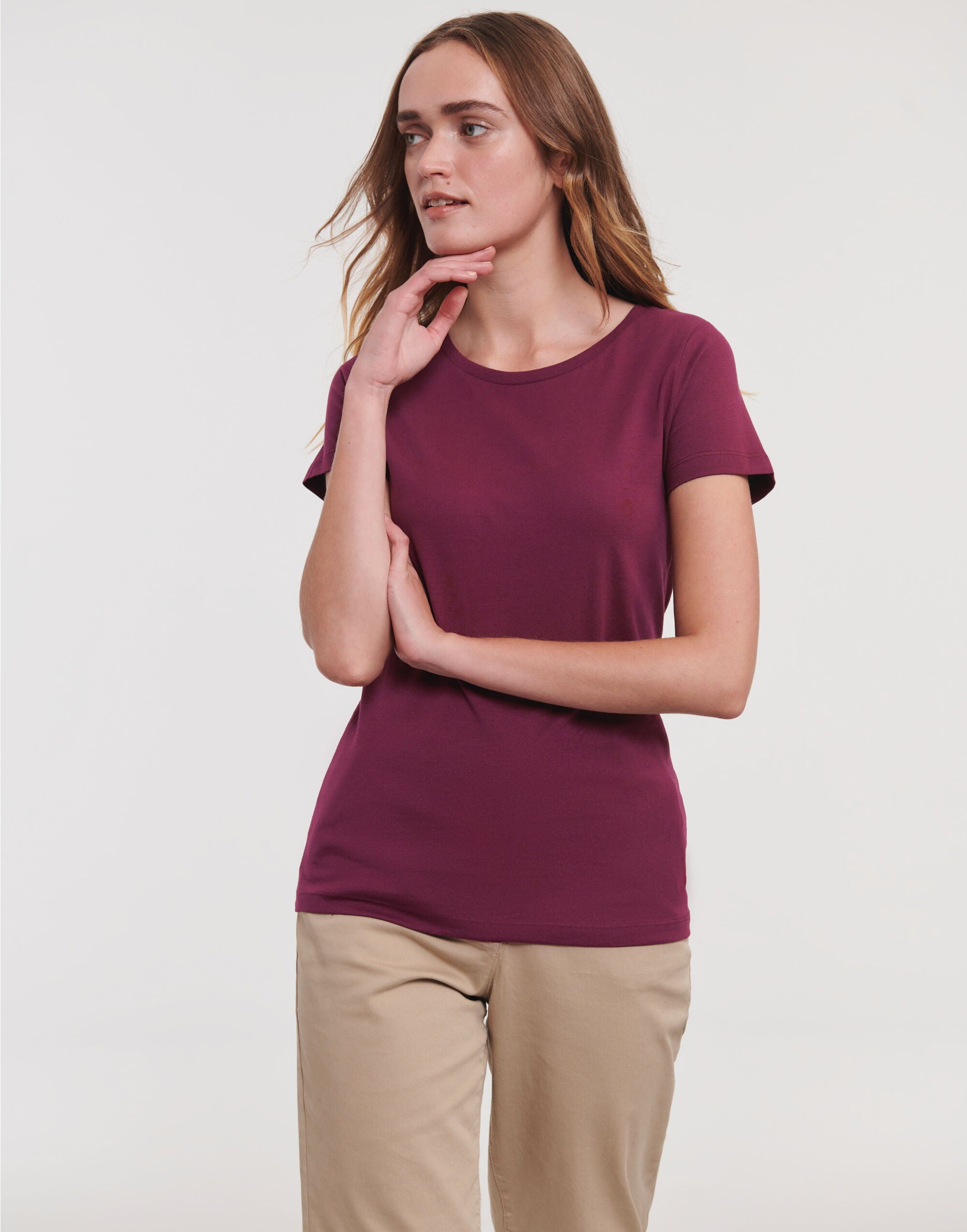 Russell Short Sleeve Collection Russell Short Sleeve Ladies Pure Organic T R108F - Burgundy - Customisable T-Shirts