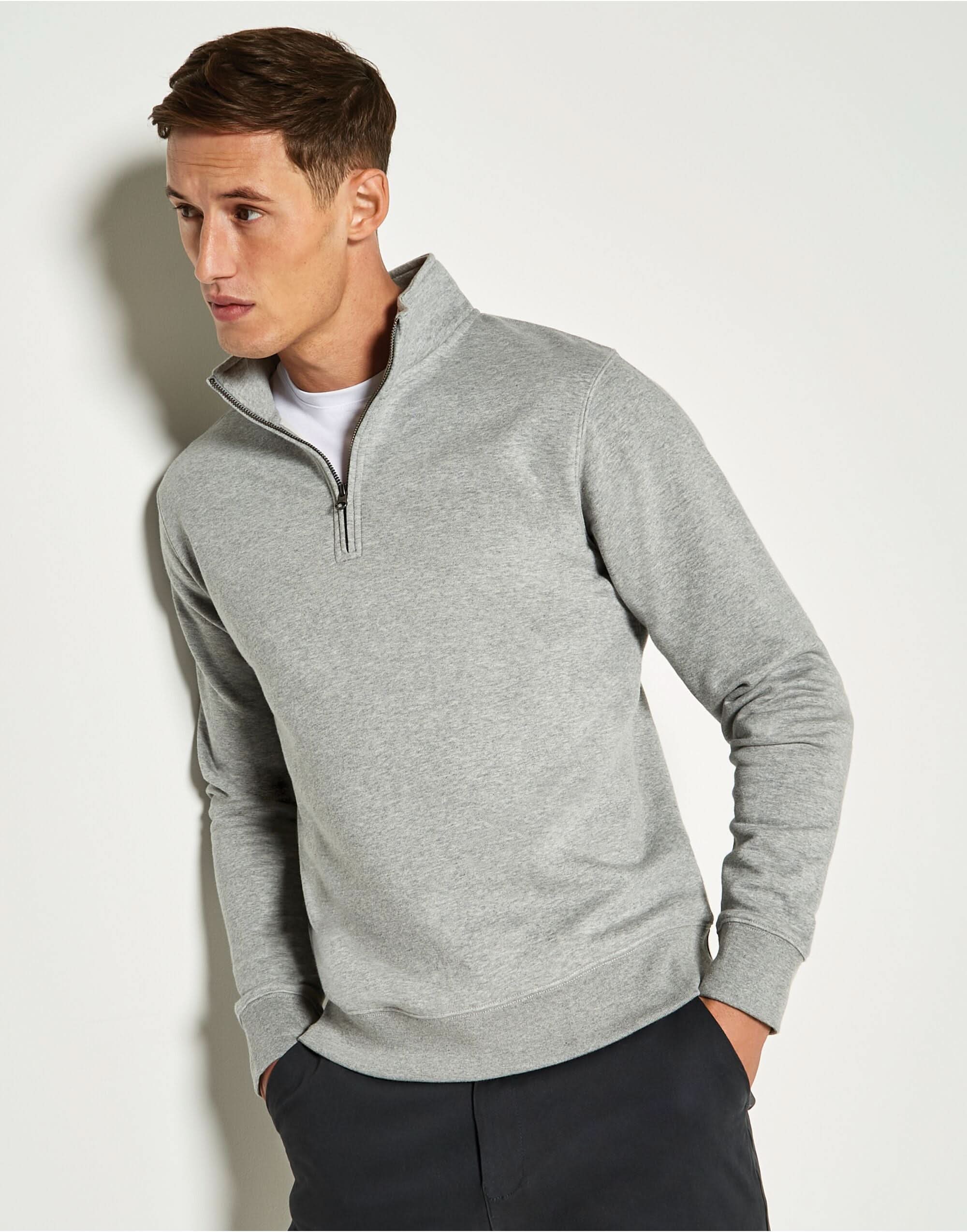 Kustom Kit Men’s Regular Fit ¼ Zip Sweatshirt KK335 - Heather Grey - Customisable Sweatshirts And Hoodies