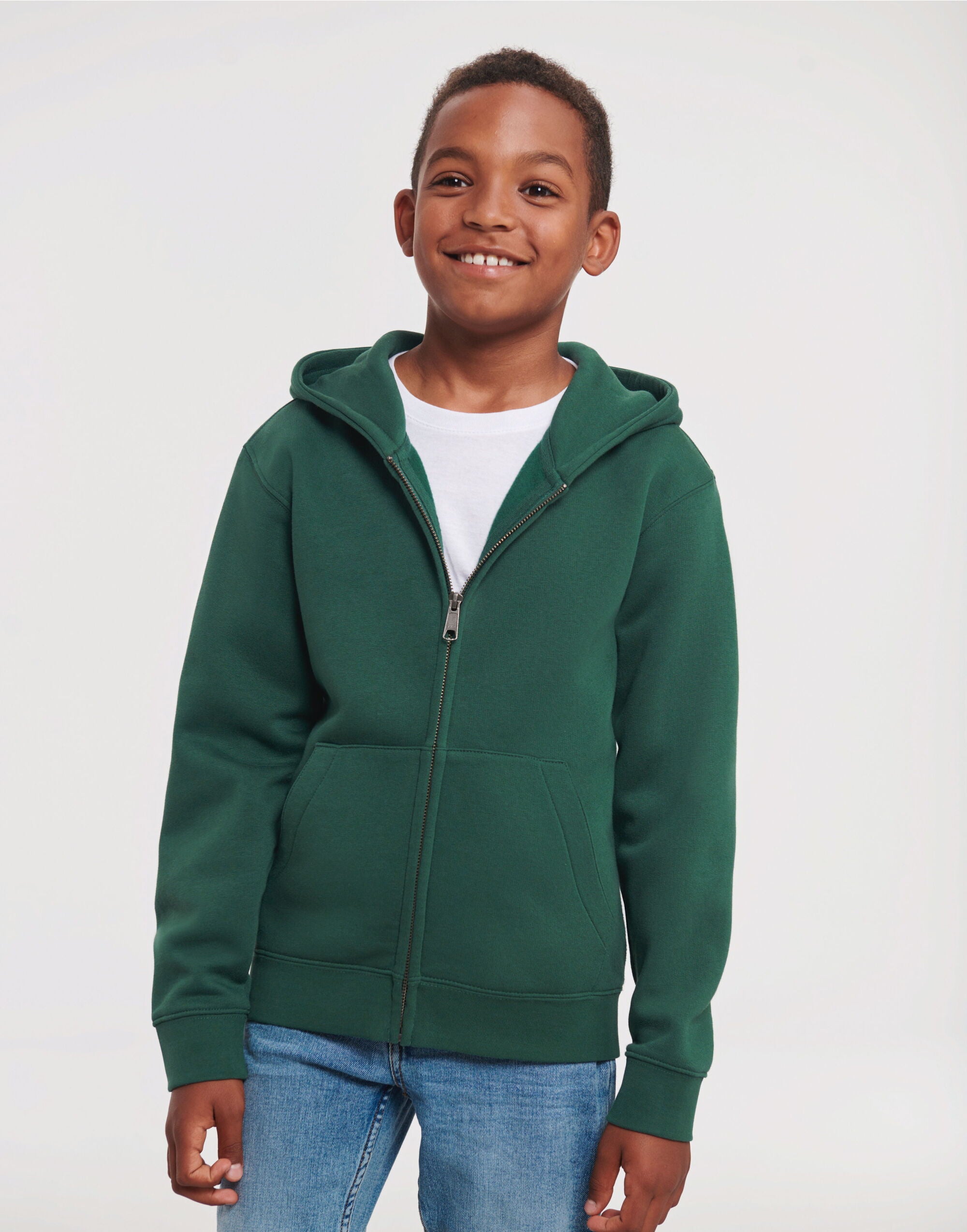 Russell Kids Authentic Zip Hood Sweat R266B - Bottle Green - Customisable Sweatshirts