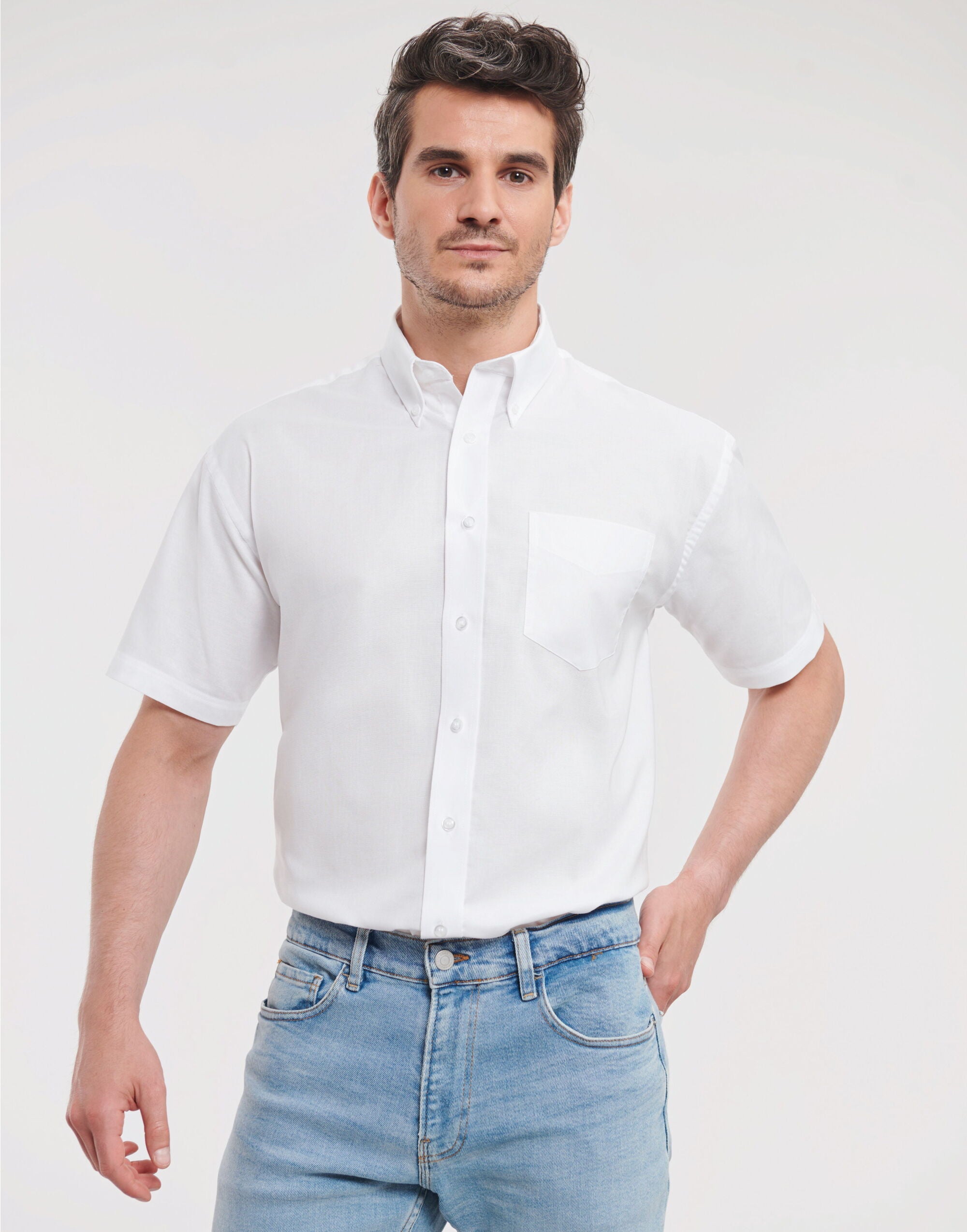 Russell Collection Men SS Classic Oxford 933M - White - Customisable Shirts