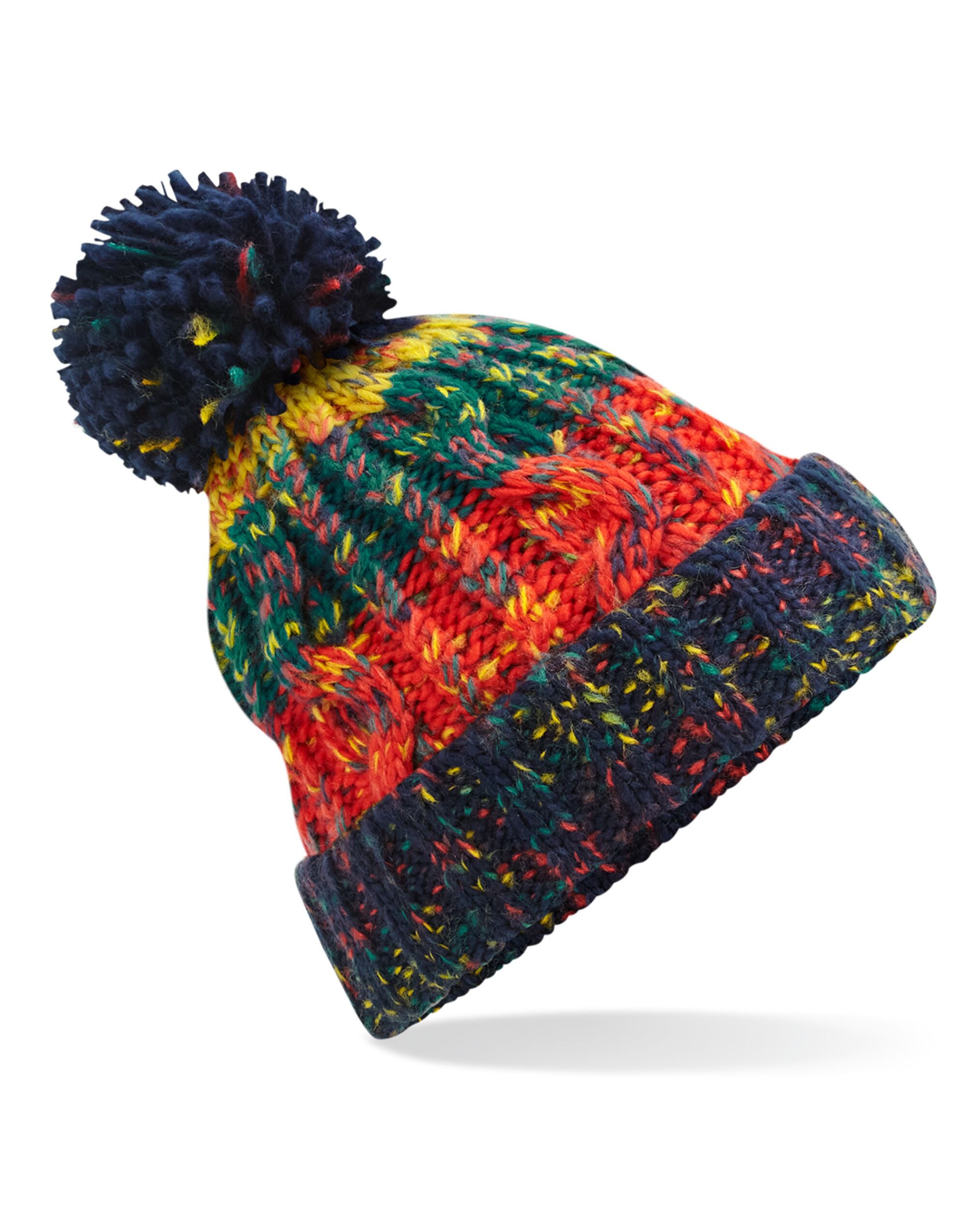 Beechfield Corkscrew Pom Pom Beanie B486 - Crackling Campfire O S - Customisable Beanies