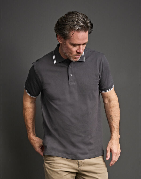 Tee Jays Mens Luxury Stripe Stretch Polo TJ1407 - Navy White 2XL - Customisable Polos