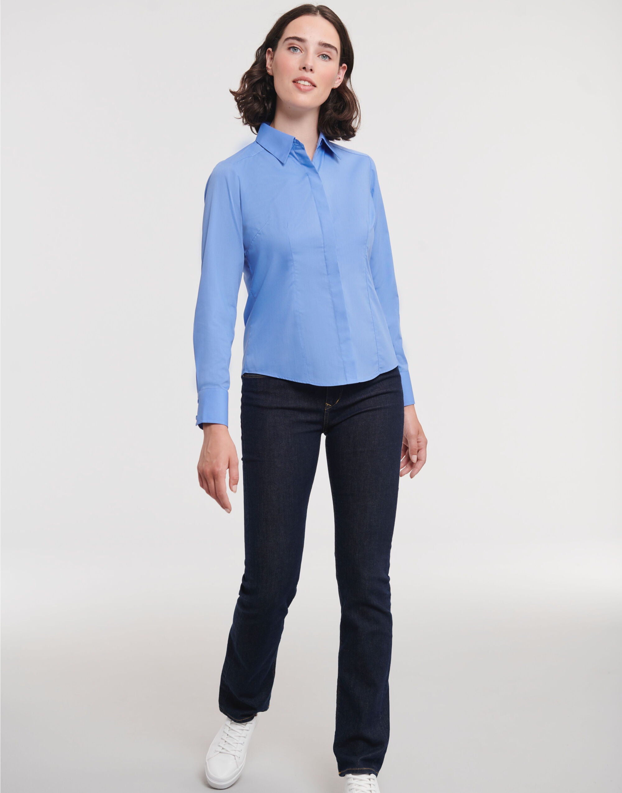 Russell Collection Lady LS Fitted Poplin 924F - Corporate Blue - Customisable Shirts