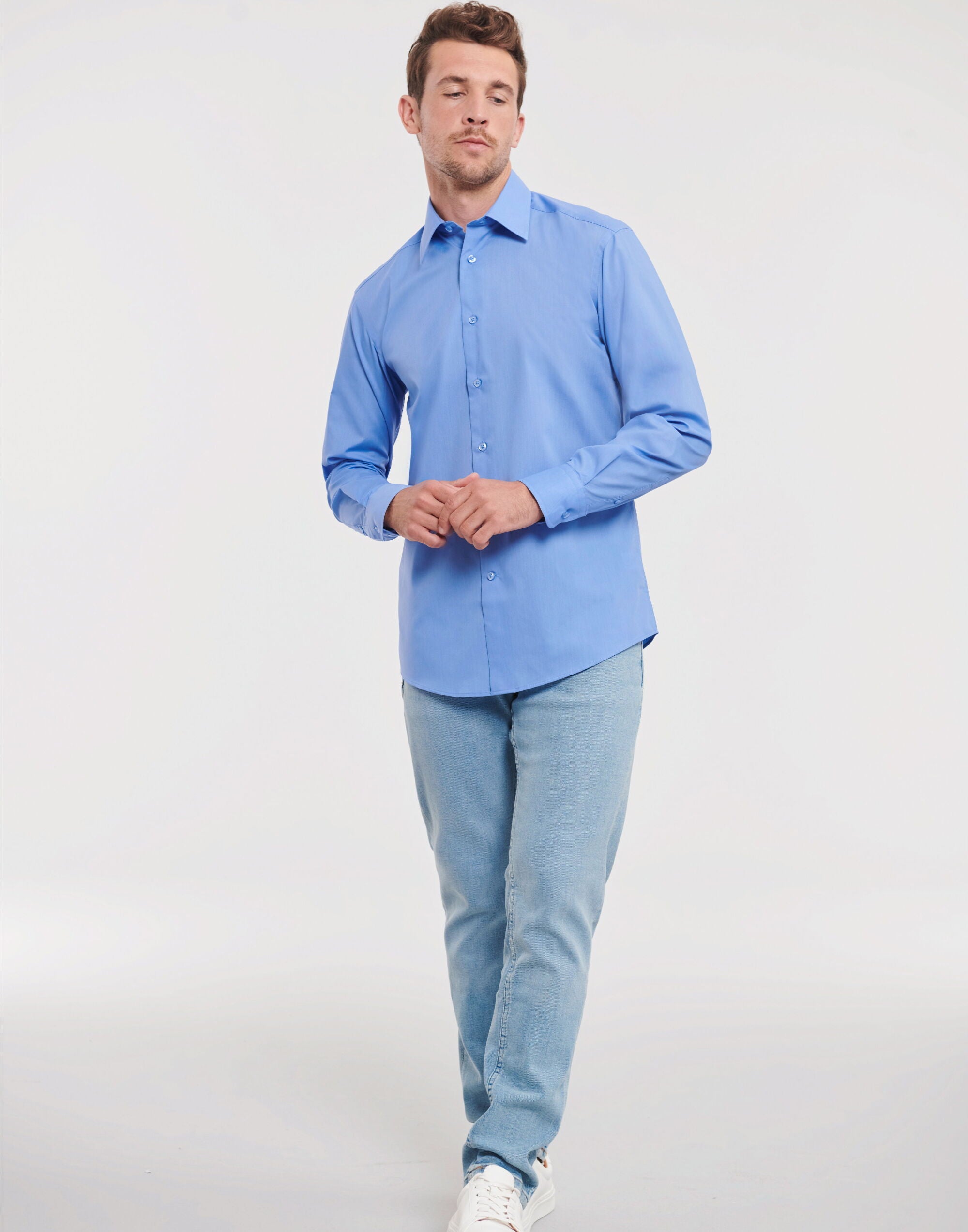 Russell Collection Mens LS Tailor Poplin 924M - Corporate Blue - Customisable Shirts