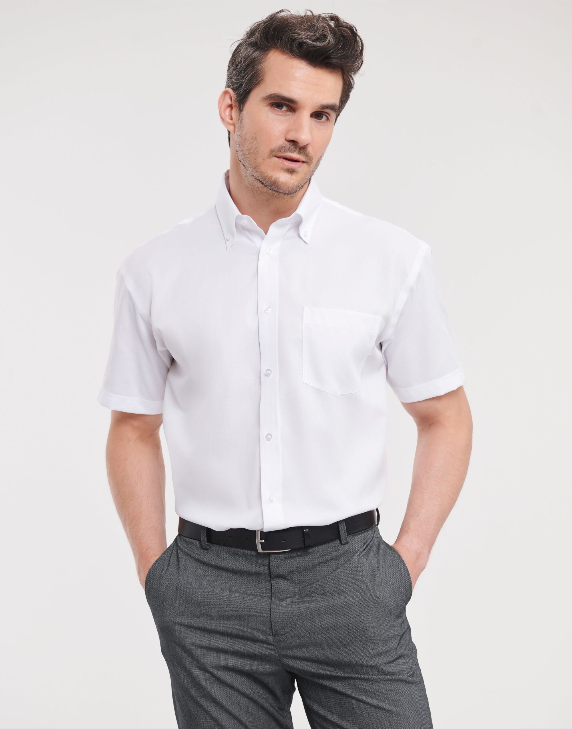 Russell Collection Mens SS NonIron Shirt 957M - White - Customisable Shirts
