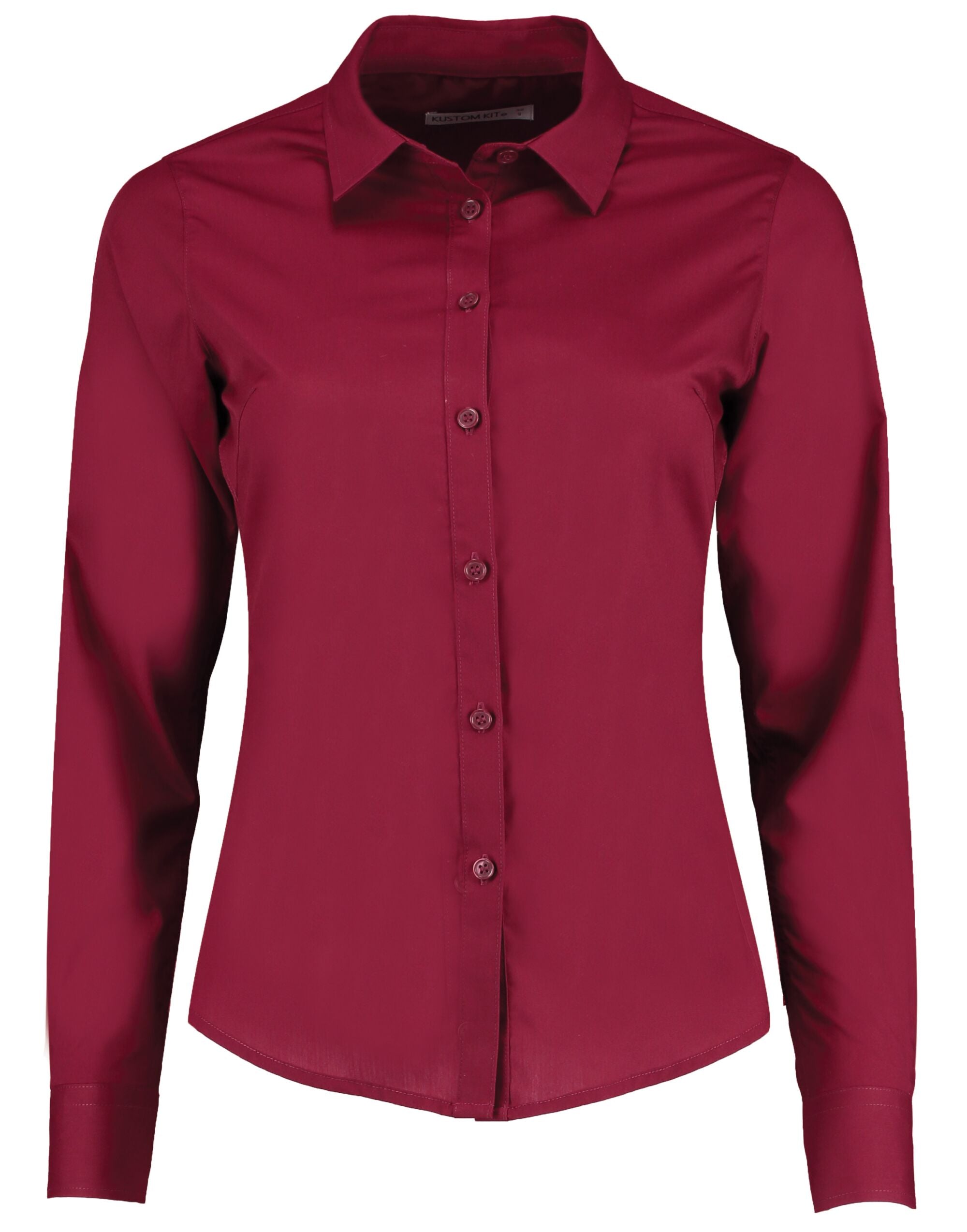 Kustom Kit Lady LS Tailored Poplin Shirt KK242 - Claret - Customisable Shirts