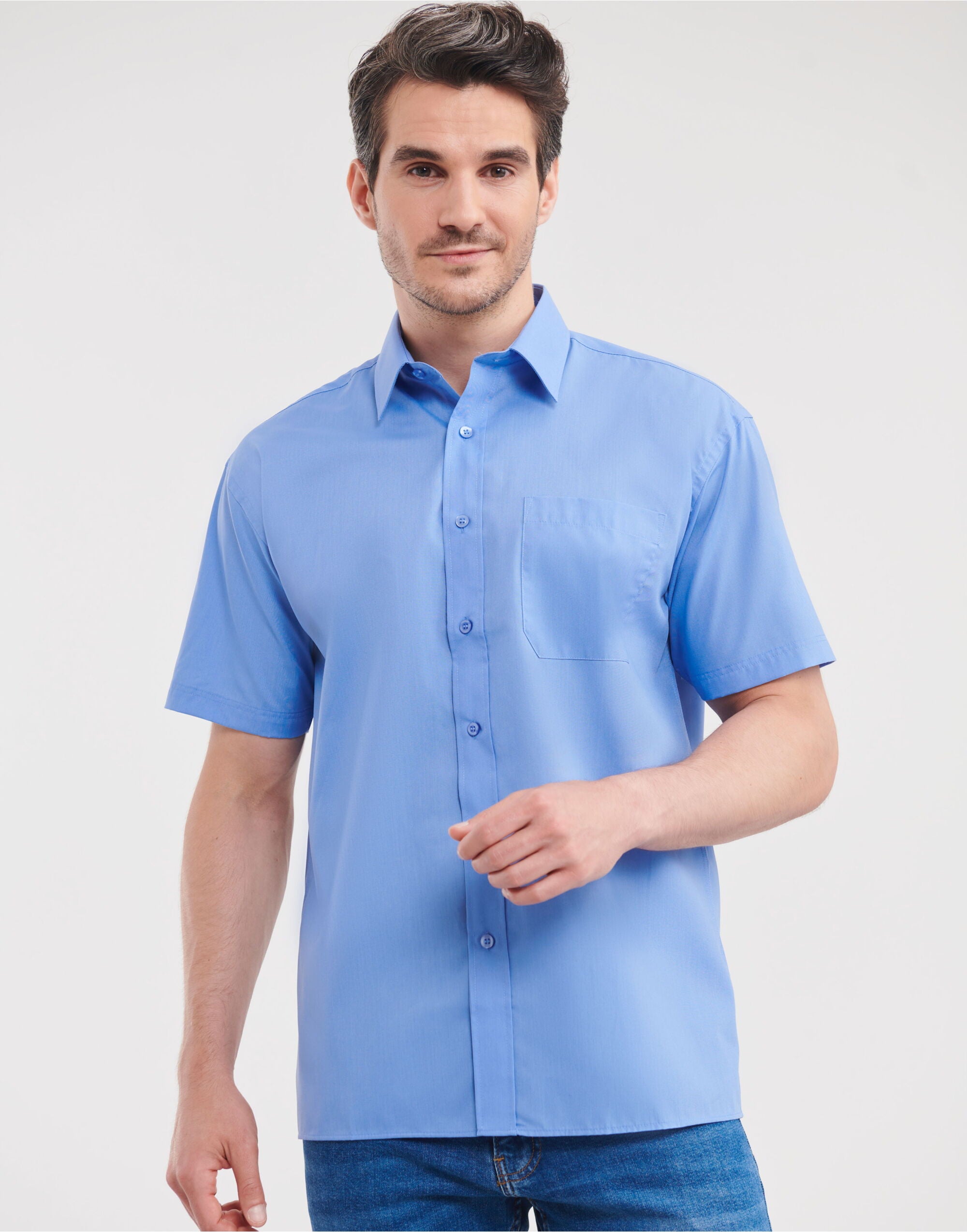 Russell Collection Men SS Classic Poplin 935M - Corporate Blue - Customisable Shirts