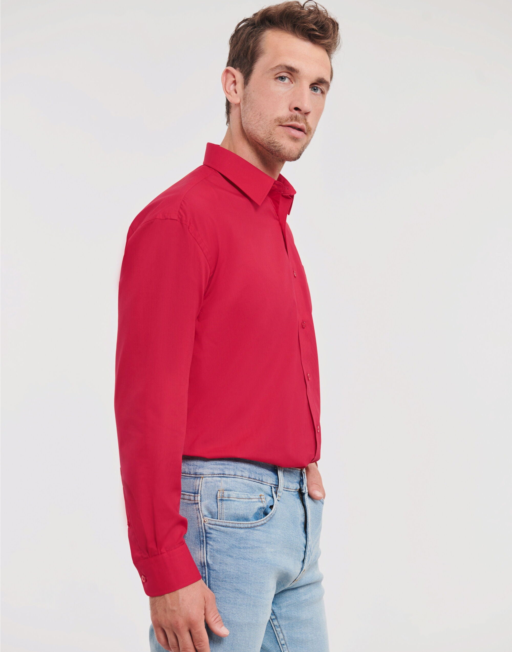 Russell Collection Men LS Classic Poplin 934M - Classic Red - Customisable Shirts