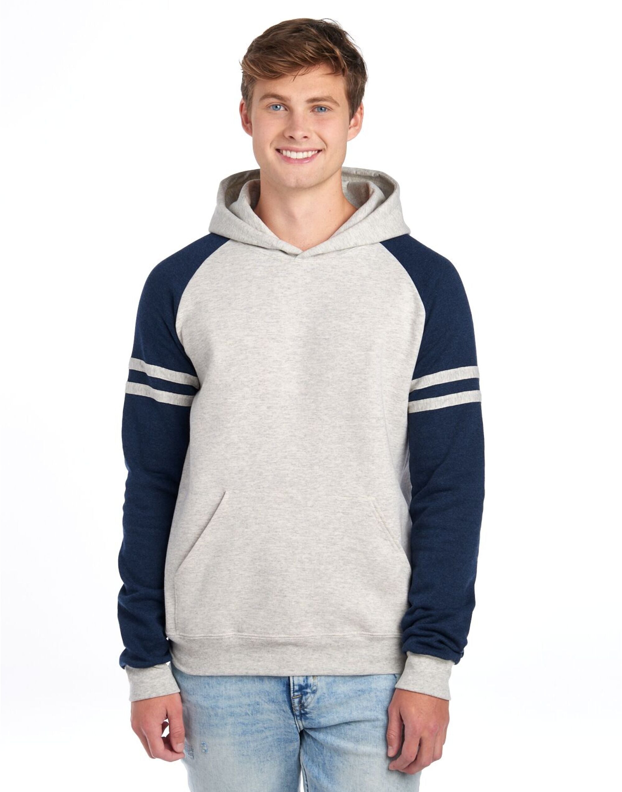 Jerzees NuBlend Varsity Col Block Hood 0S97CR0 - Oatmeal Heather Indigo Heather - Customisable Sweatshirts