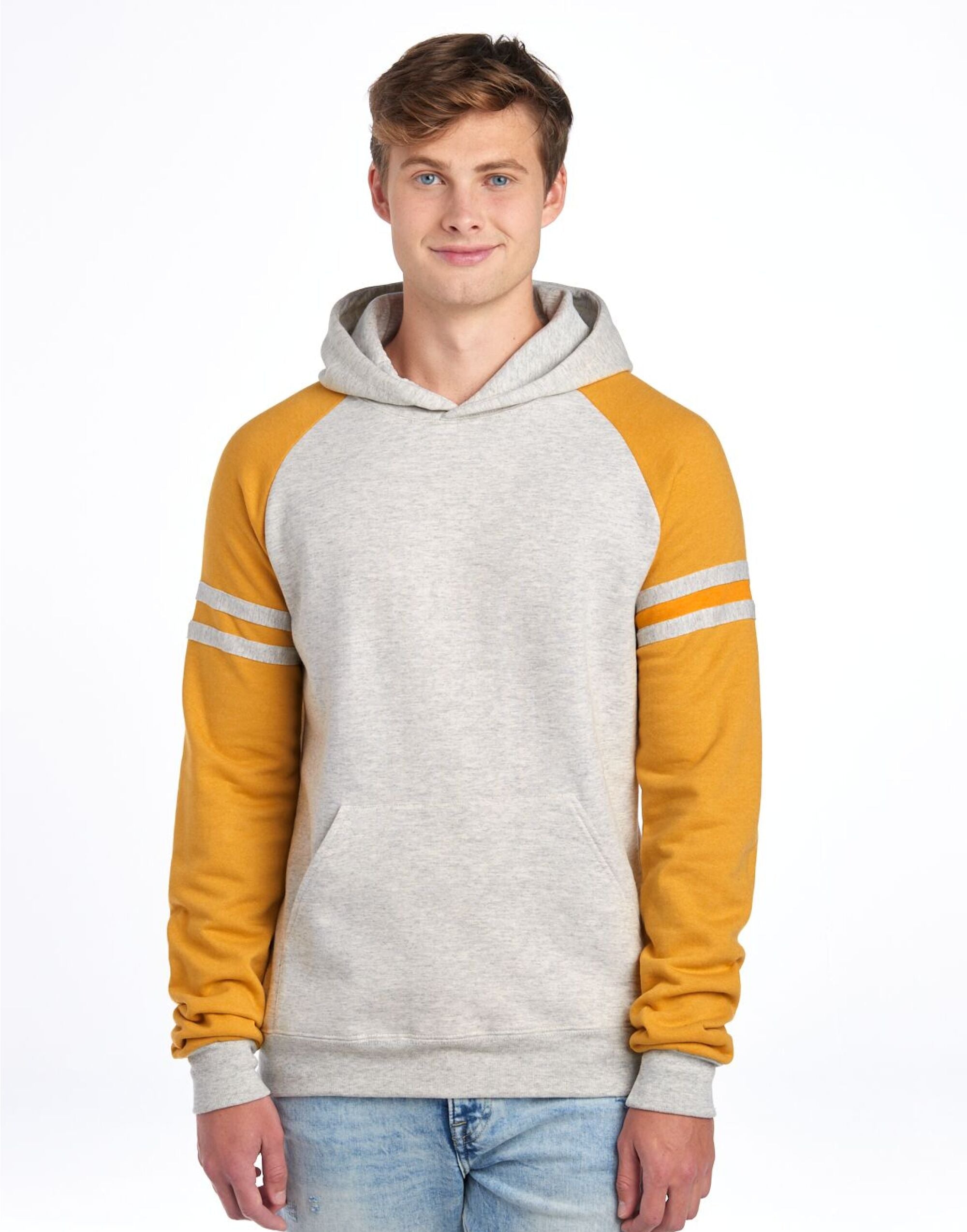 Jerzees NuBlend Varsity Col Block Hood 0S97CR0 - Oatmeal Heather Mustard Heather - Customisable Sweatshirts