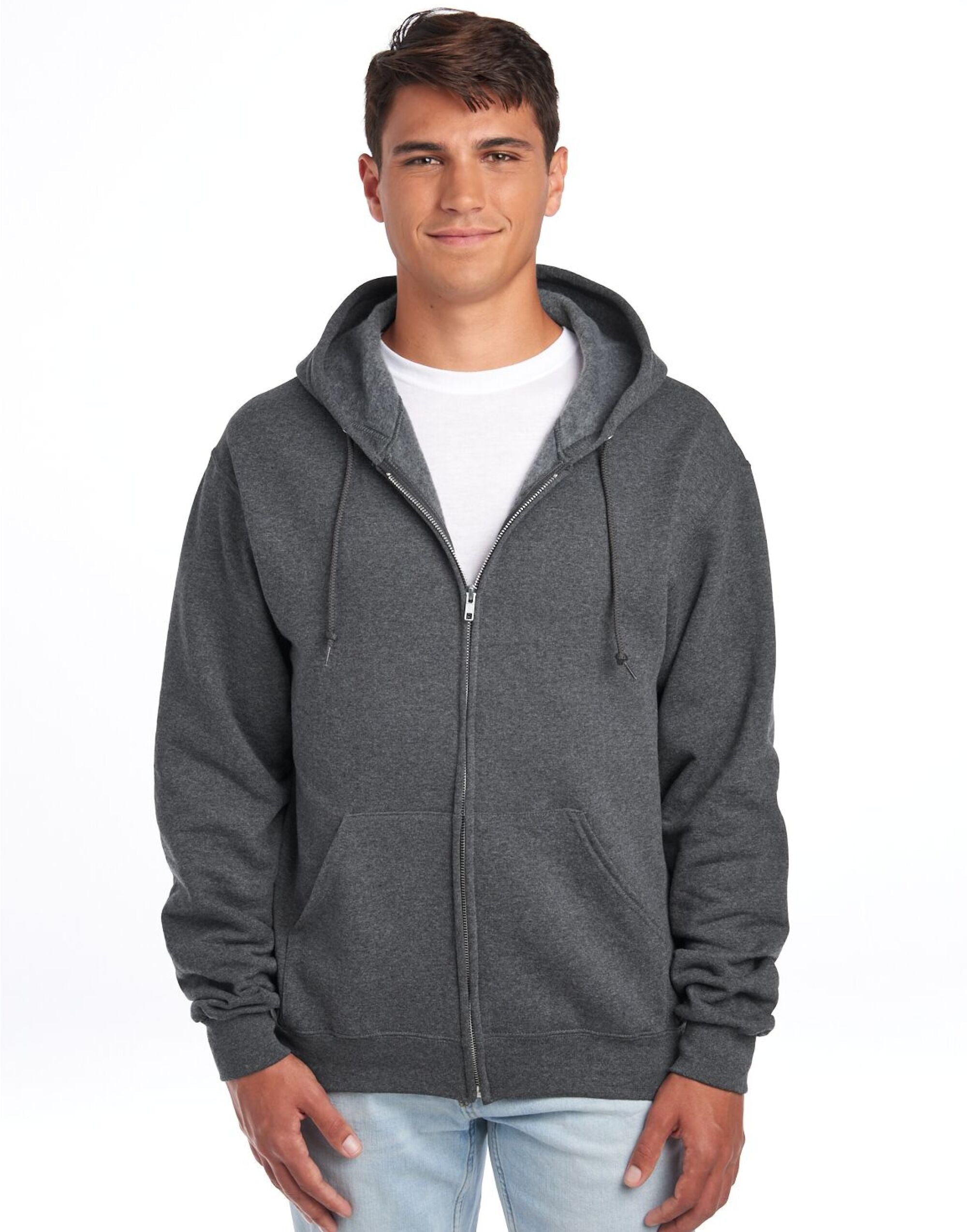 Jerzees NuBlend Full Zip Hooded Sweat 0S993M0 - Black Heather - Customisable Sweatshirts