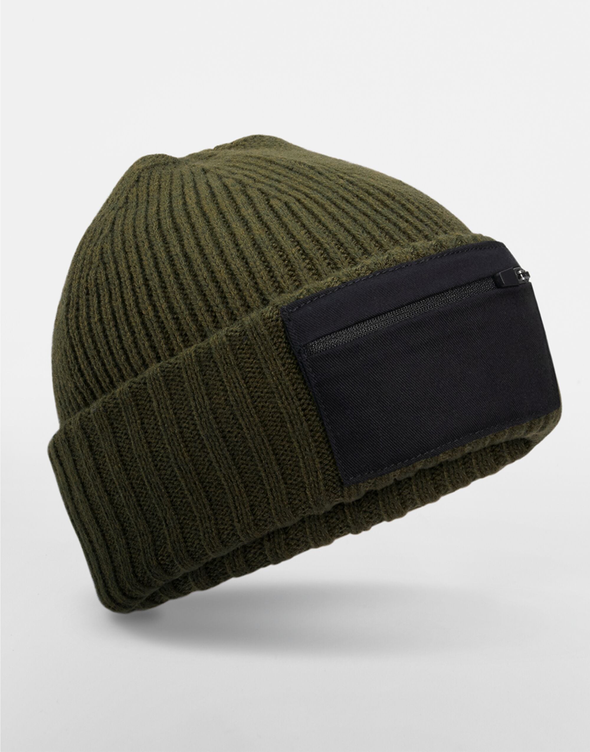 Beechfield Zip Patch Beanie B334R - Military Green Black O S - Customisable Beanies