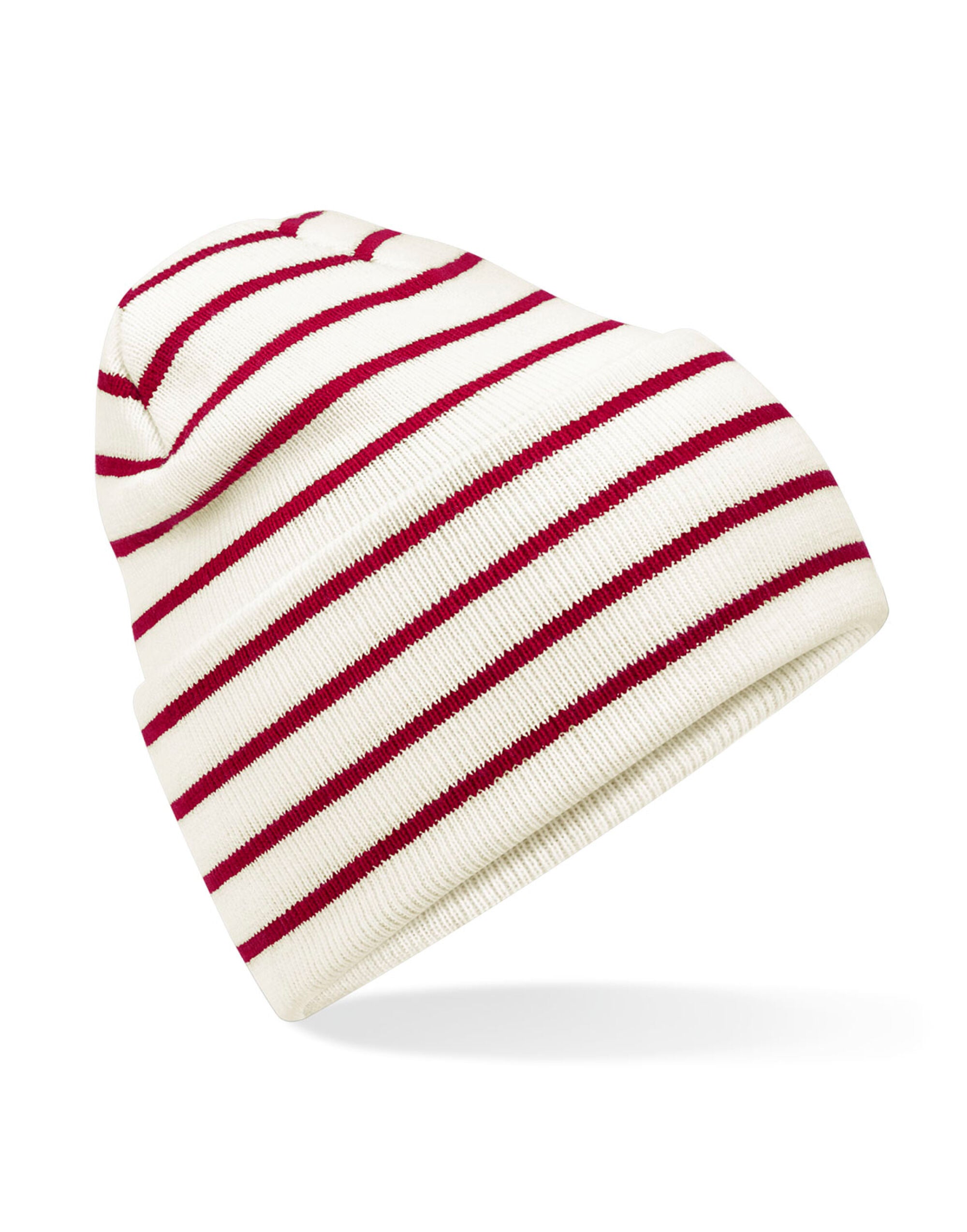 Beechfield Original Deep Cuffed Striped B39R - Soft White Classic Red O S - Customisable Beanies