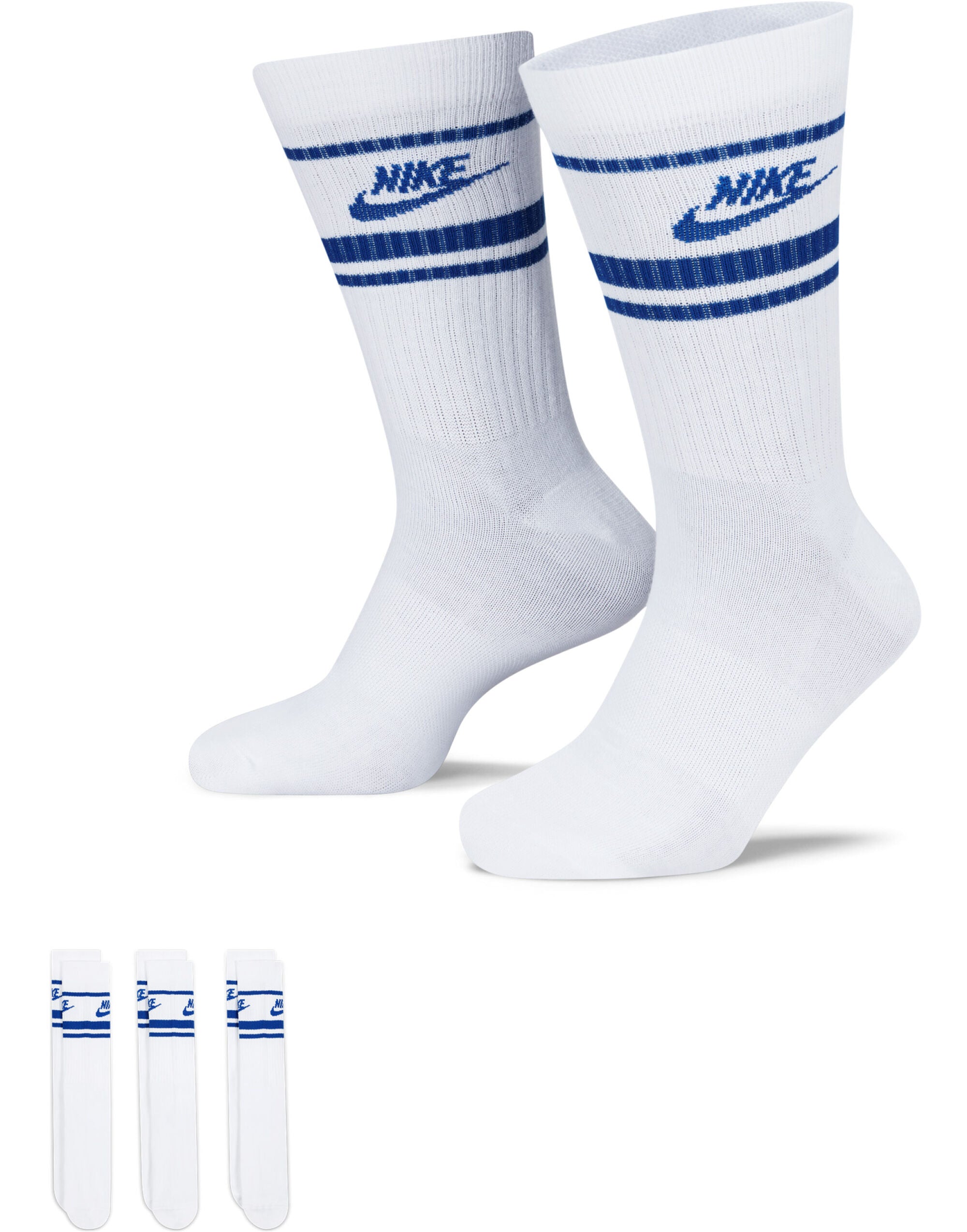 Nike Everyday Crew Socks Stripes 3 PR dx5089 - White Royal Blue 08-11 Years - Customisable Socks