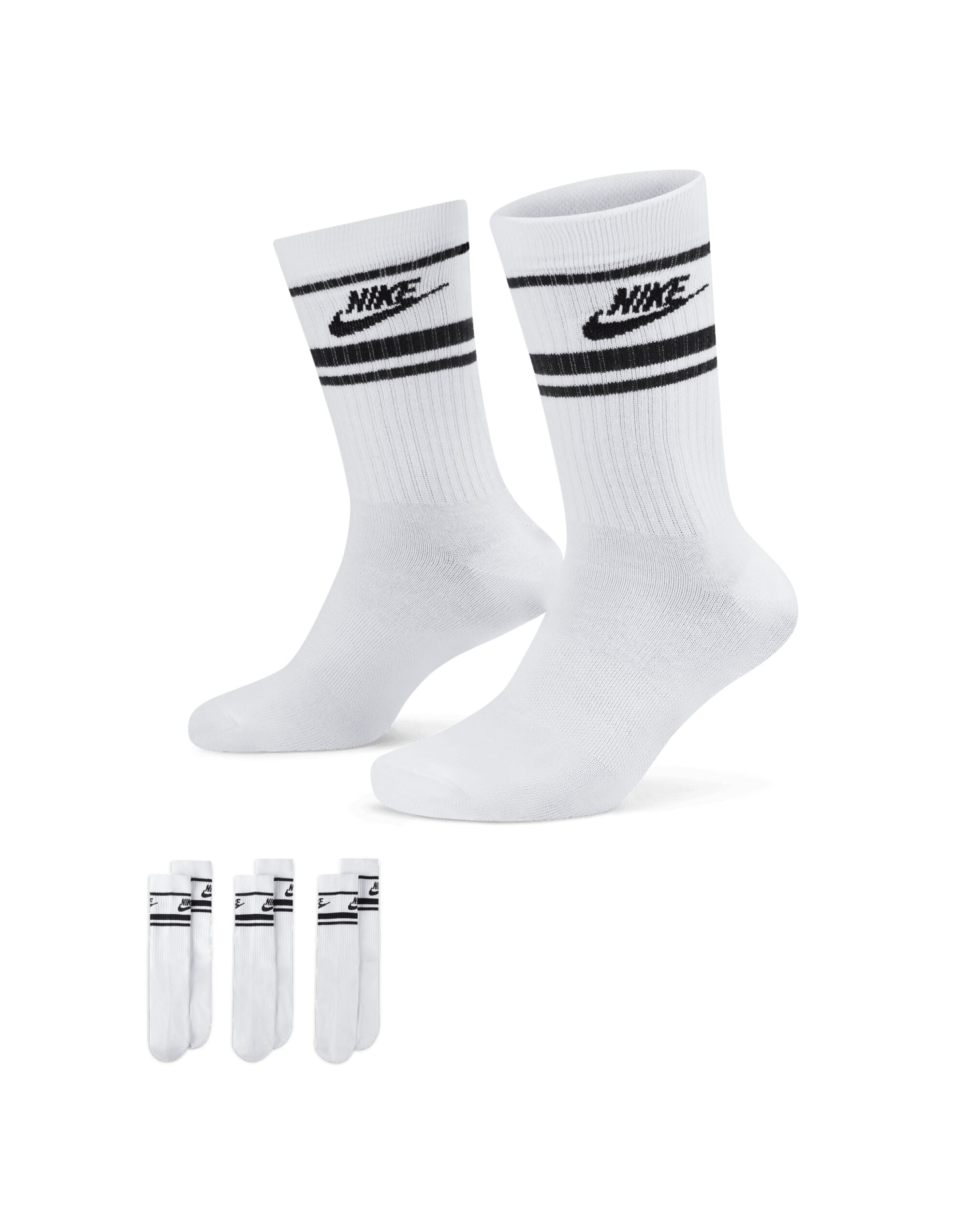 Nike Everyday Crew Socks Stripes 3 PR dx5089 - White Black 08-11 Years - Customisable Socks