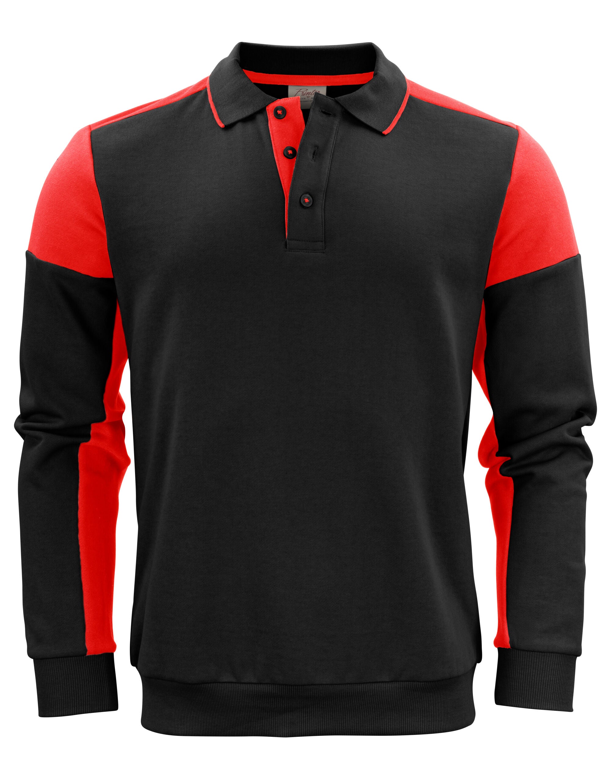 Printer Prime Long Sleeve Polosweater PP2262060 - Black Red - Customisable Polos