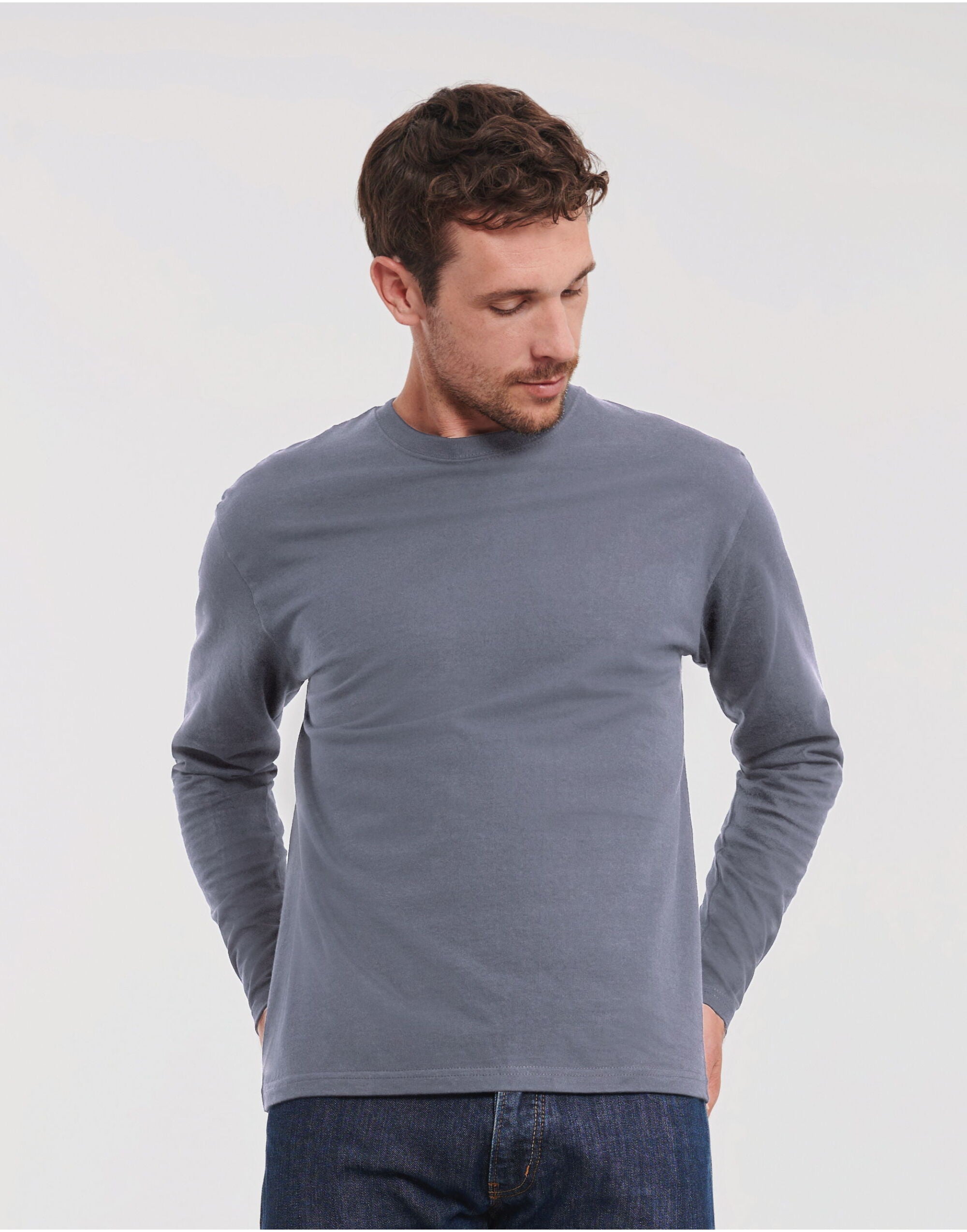 Russell Short Sleeve Collection Russell Short Sleeve Classic Long Sleeve T R180L - Convoy Grey - Customisable T-Shirts