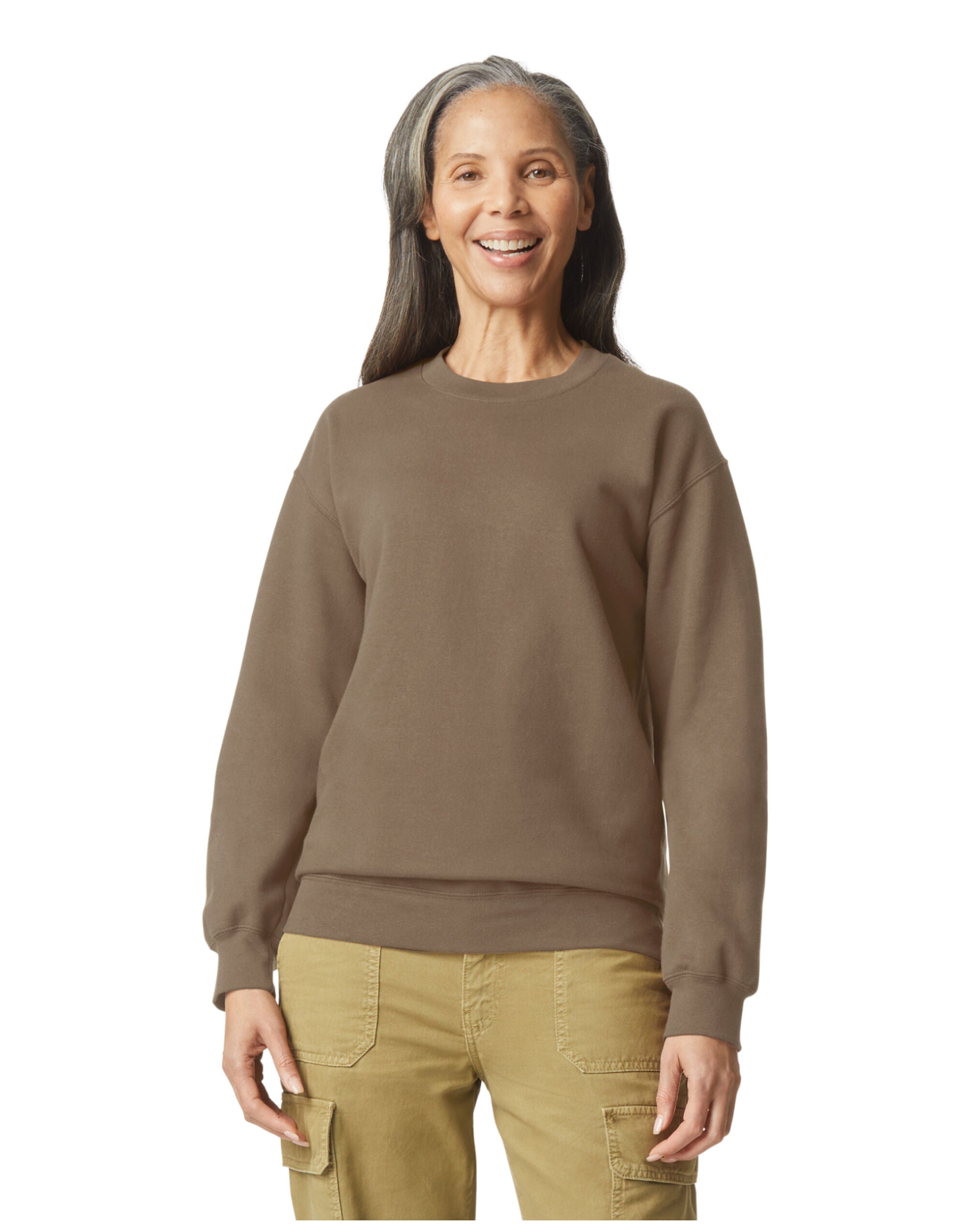 Softstyle Midweight Fleece Adult Crewneck - Brown Savana -SF000 - Brown Savana - Customisable Sweatshirts And Hoodies