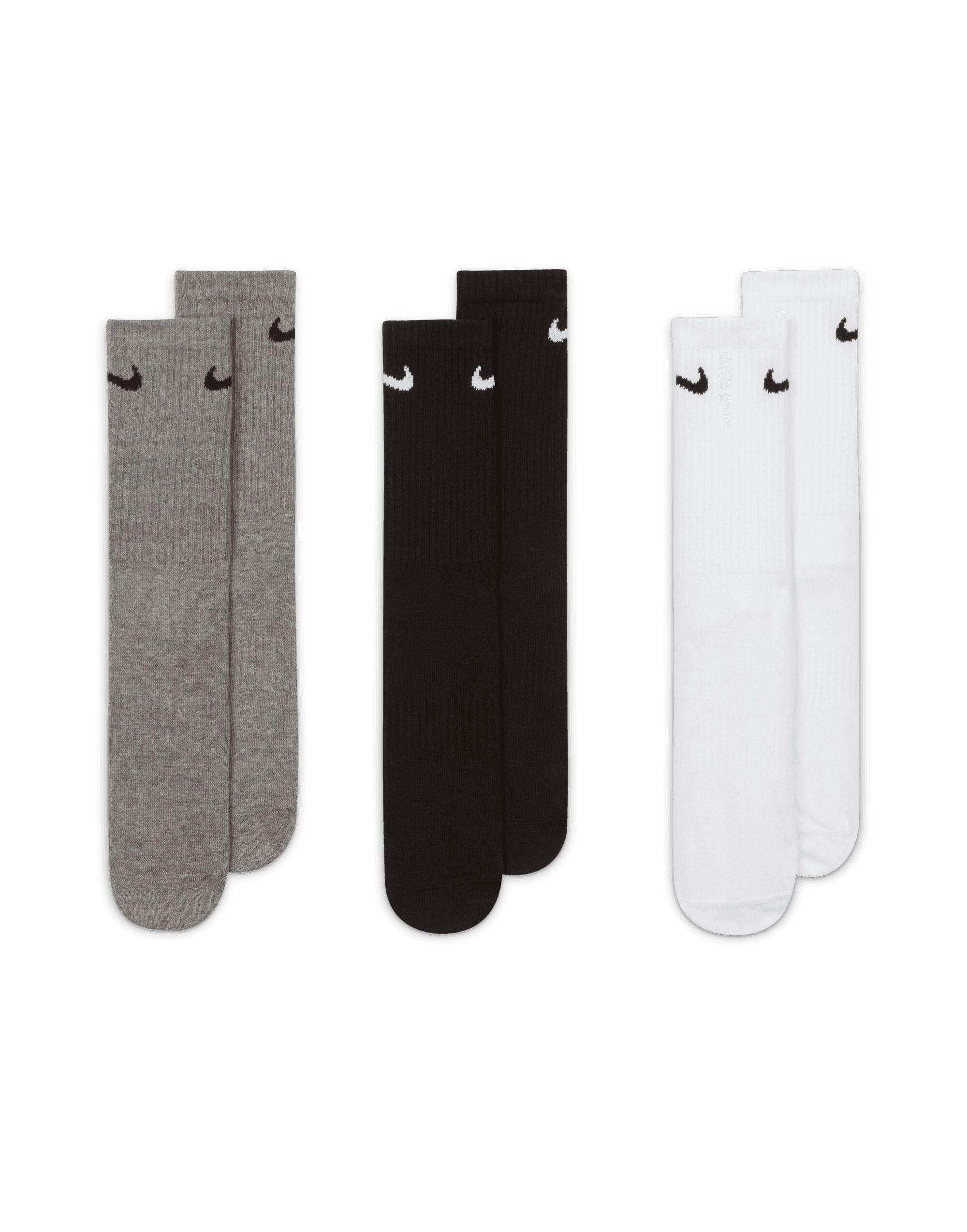 Nike Everyday Crew Socks 3 Pairs sx7676 - White, Grey & Black - Customisable Socks
