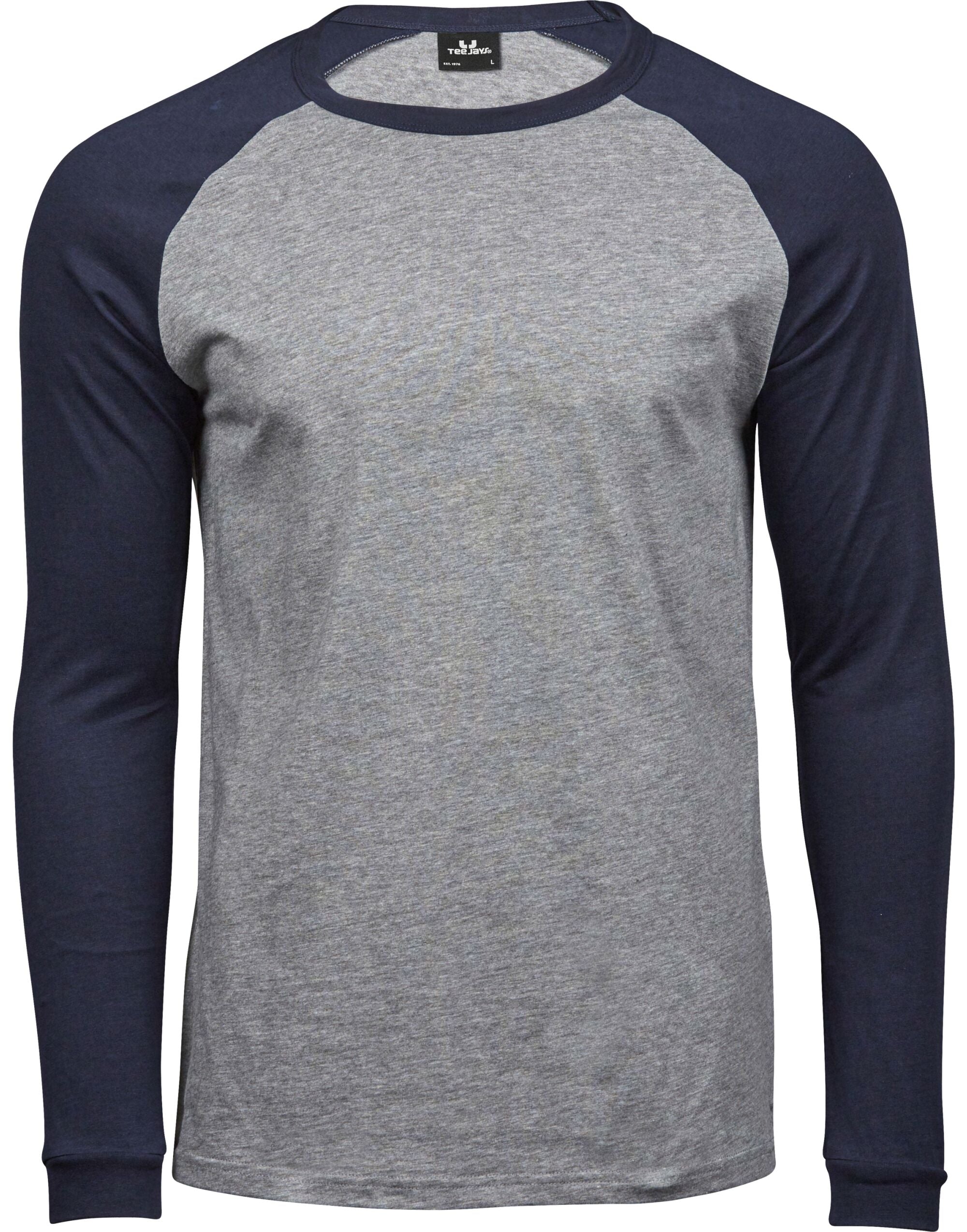 Tee Jays Mens Baseball Tee TJ5072 - Heather Grey Navy - Customisable T-Shirts
