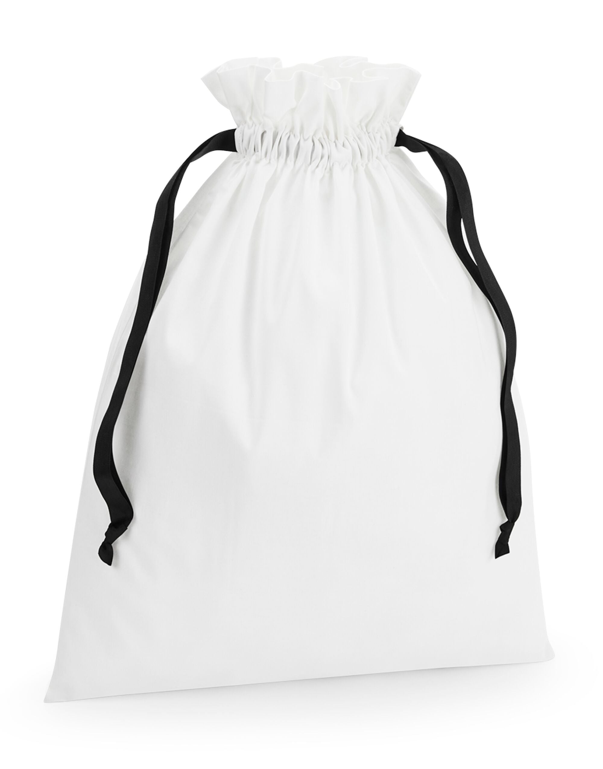 Westford Mill Cotton Bag W Ribbon Cord w121 - Soft White Black - Customisable Bags