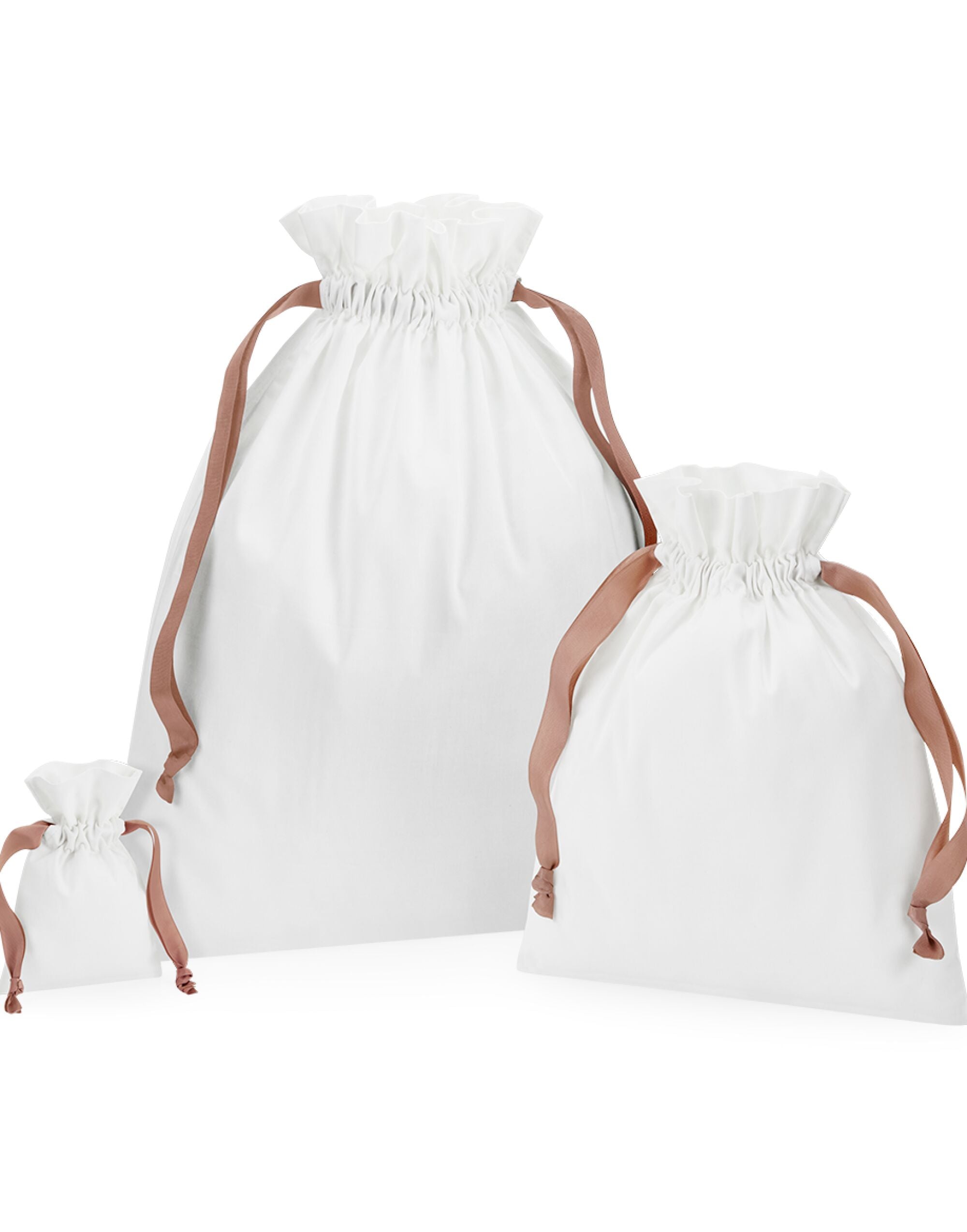 Westford Mill Cotton Bag W Ribbon Cord w121 - Soft White Rose Gold - Customisable Bags
