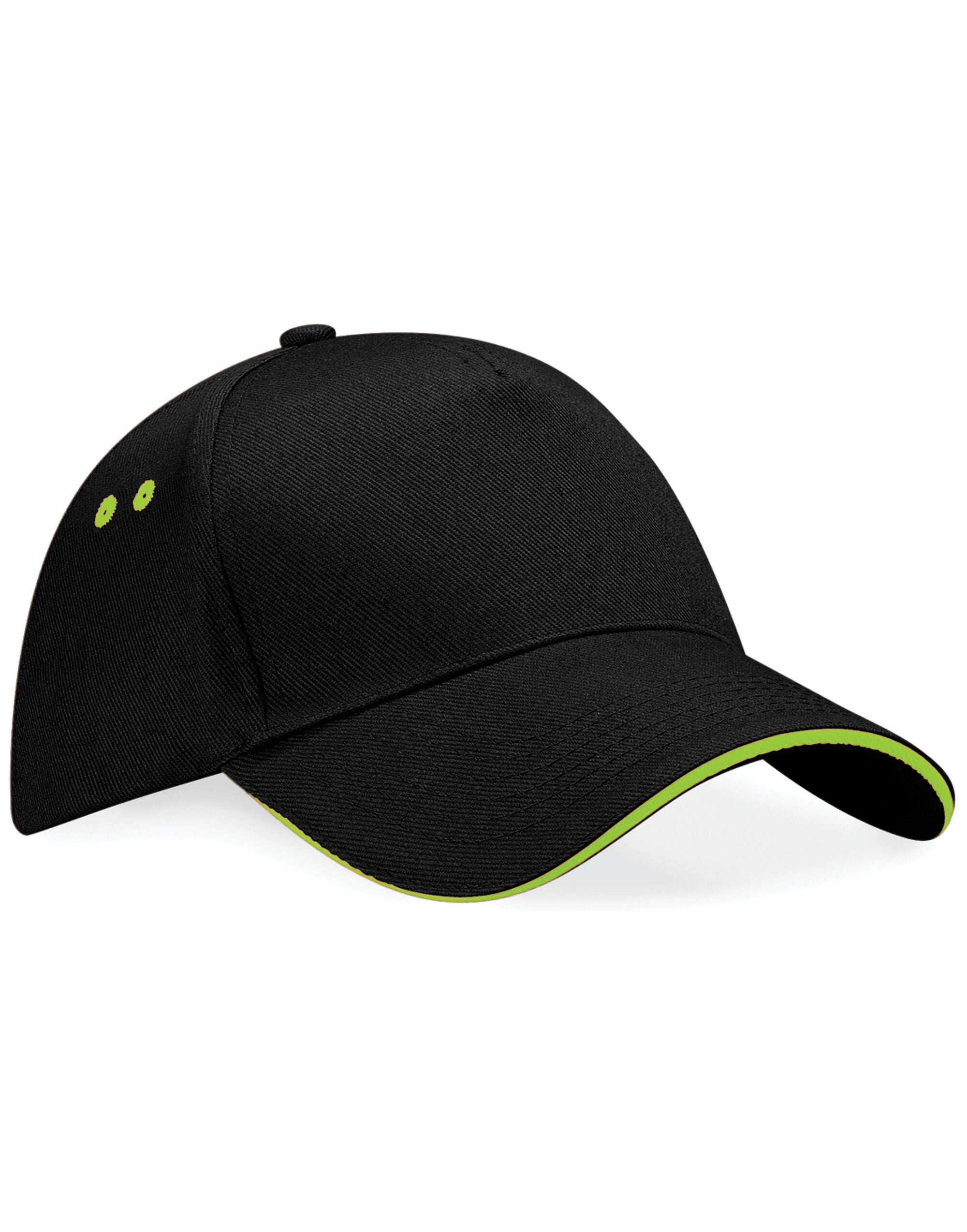 Beechfield Ultimate Sandwich Peak Cap B15C - Black Lime Green O S - Customisable Caps