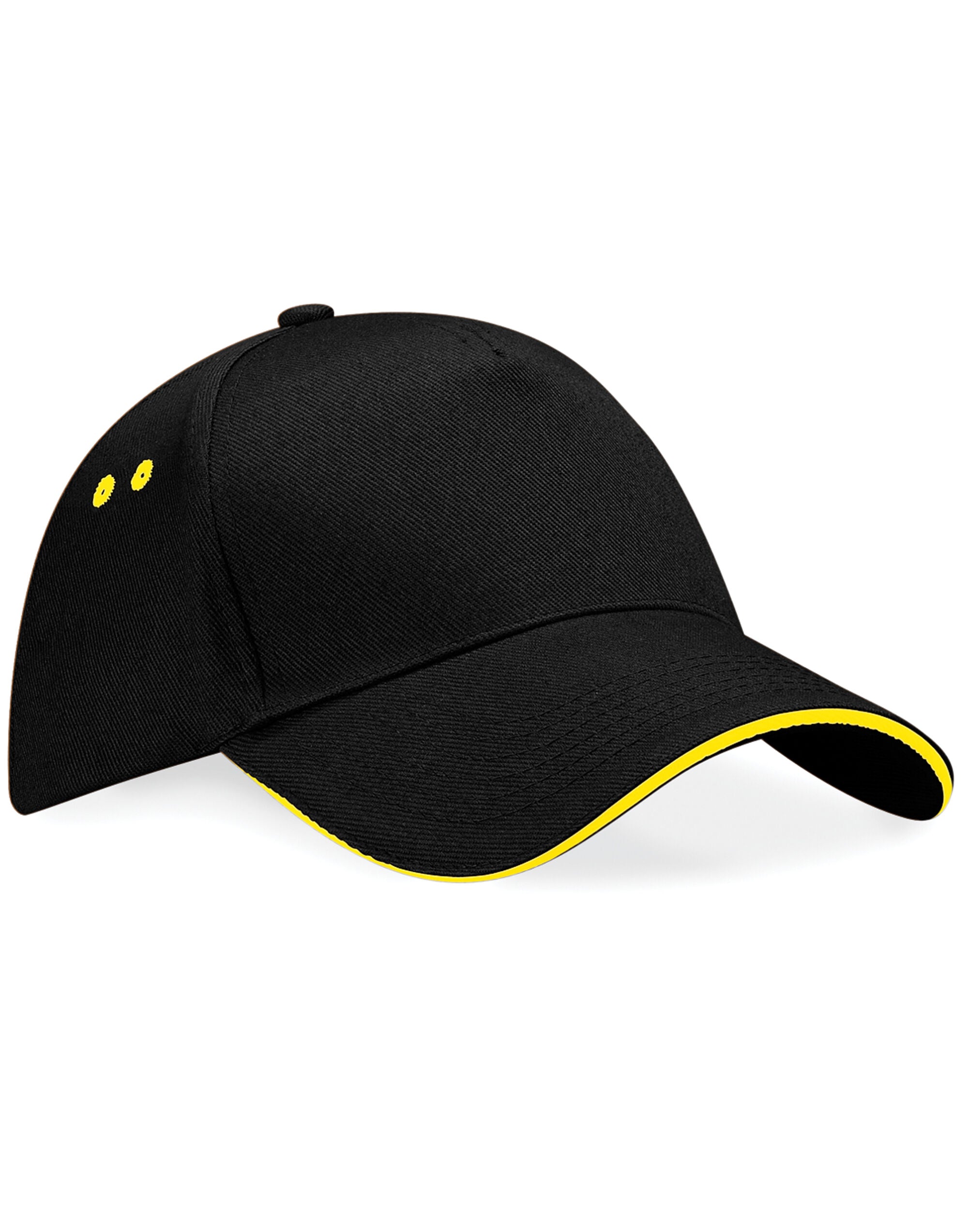 Beechfield Ultimate Sandwich Peak Cap B15C - Black Yellow O S - Customisable Caps