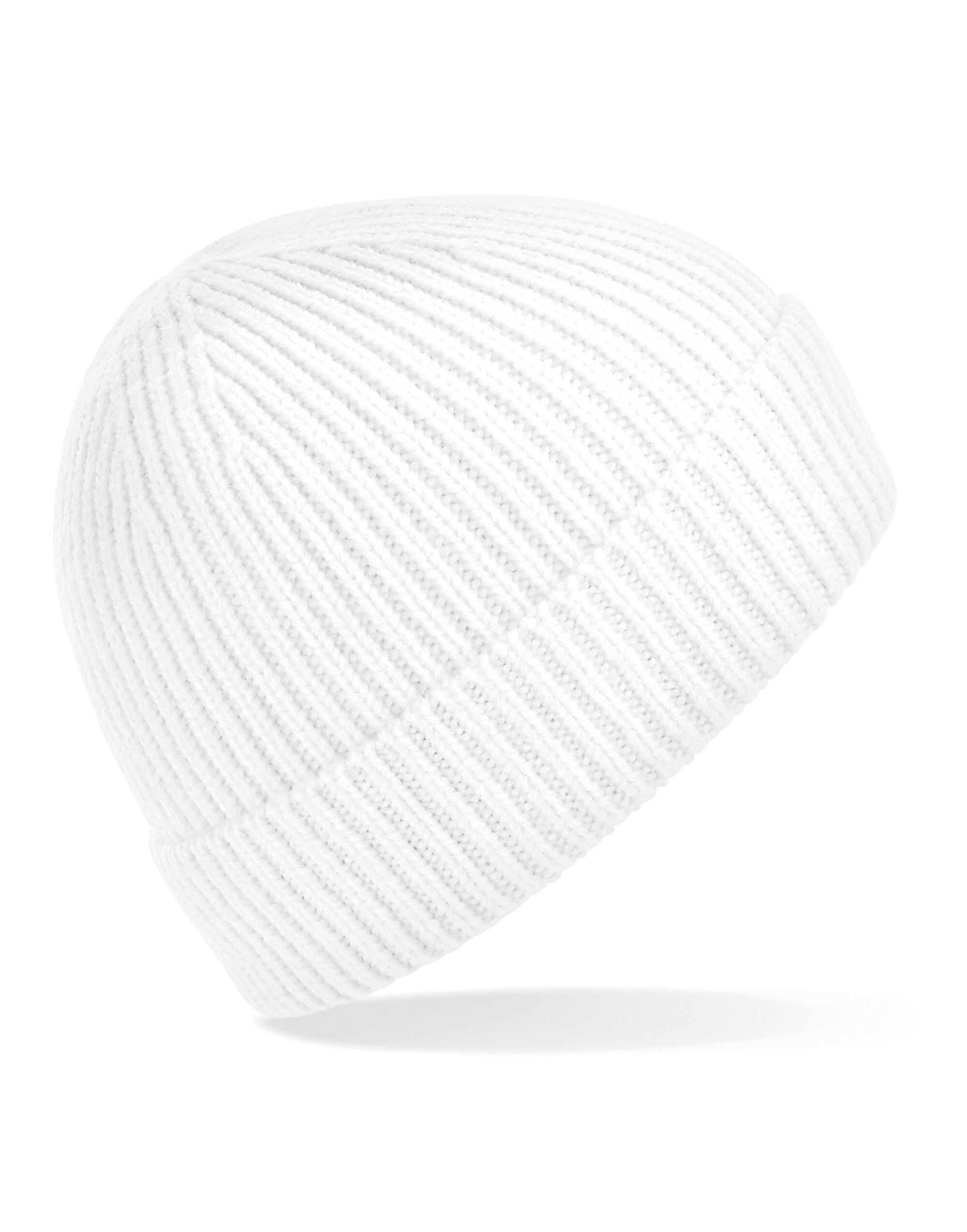 Beechfield Engineered Knit Ribbed Beanie B380 - White O S - Customisable Beanies