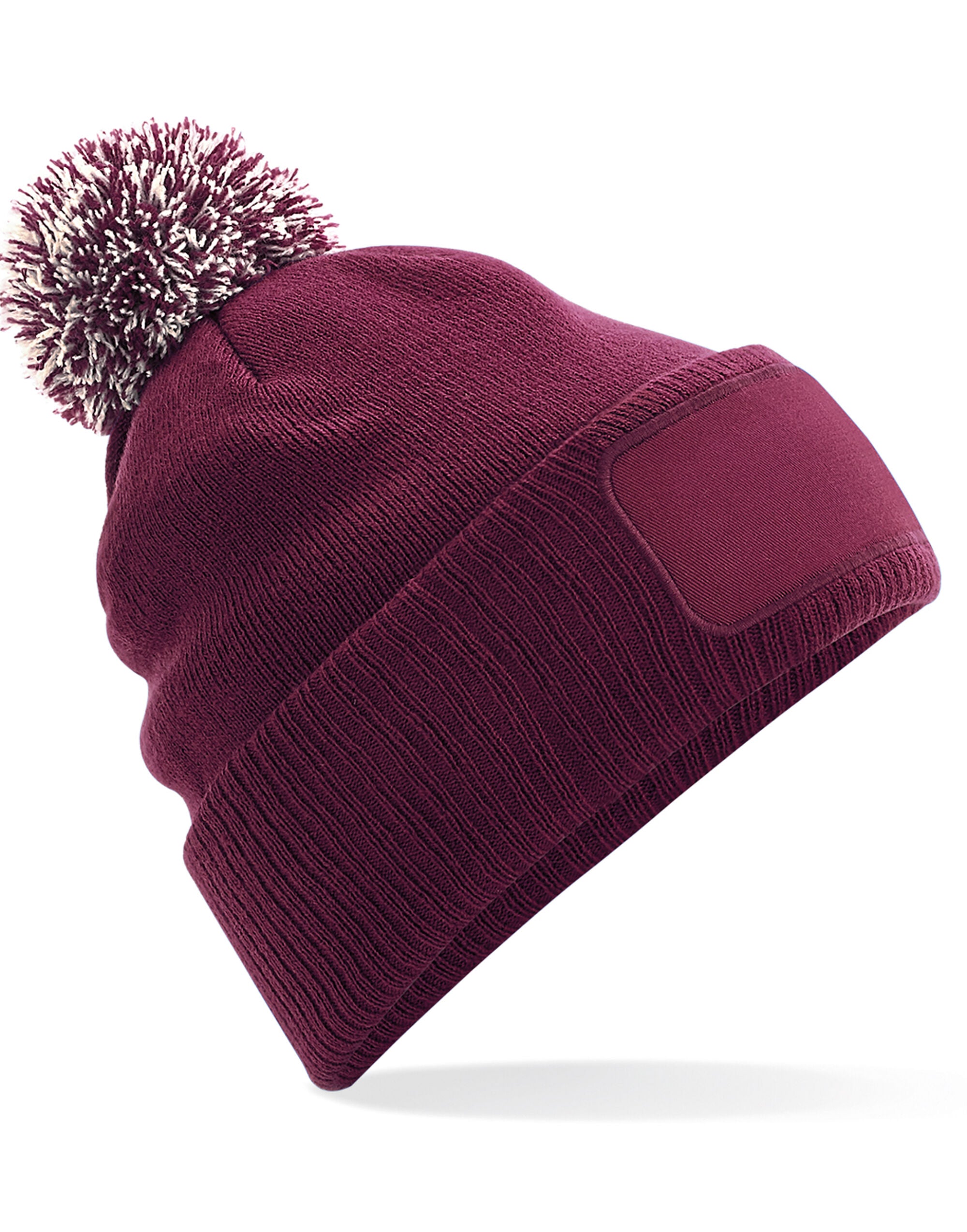 Beechfield Snowstar® Patch Beanie B443 - Burgundy Off White O S - Customisable Beanies