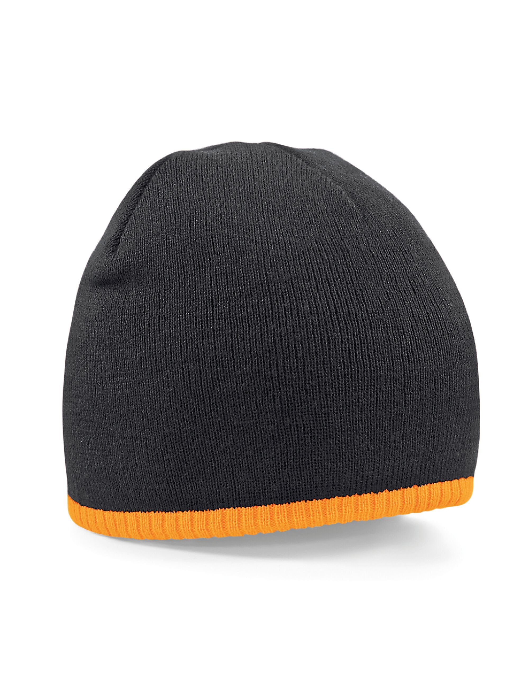 Beechfield Two-Tone Pull On Beanie B44C - Black Fluorescent Orange O S - Customisable Beanies