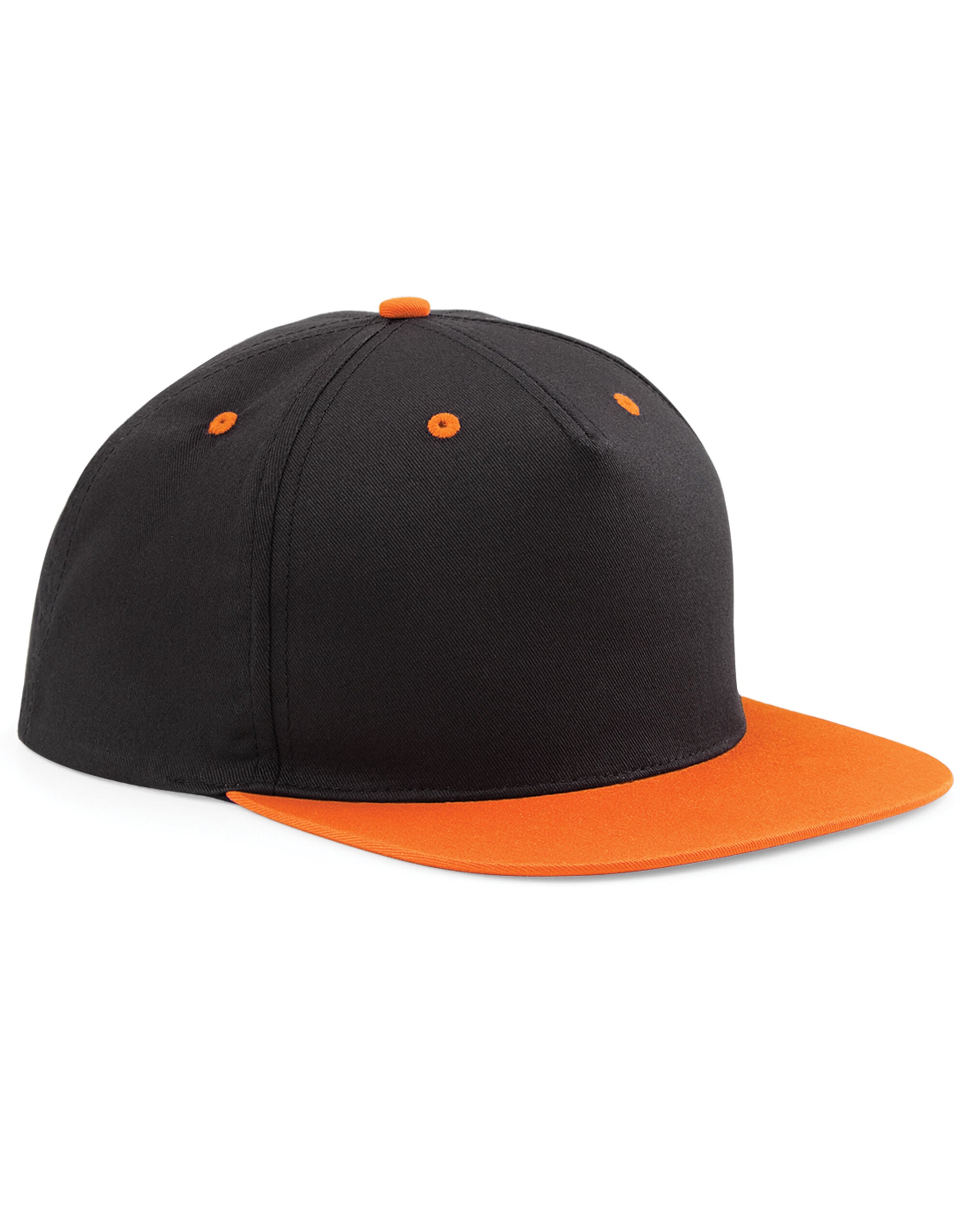 Beechfield 5 Panel Contrast Snapback B610C - Black Orange O S - Customisable Caps